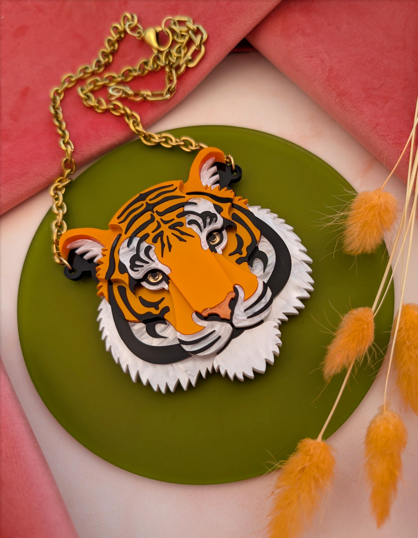 PRE ORDER Statement Tiger Head Necklace 2026 (Metallic Orange)