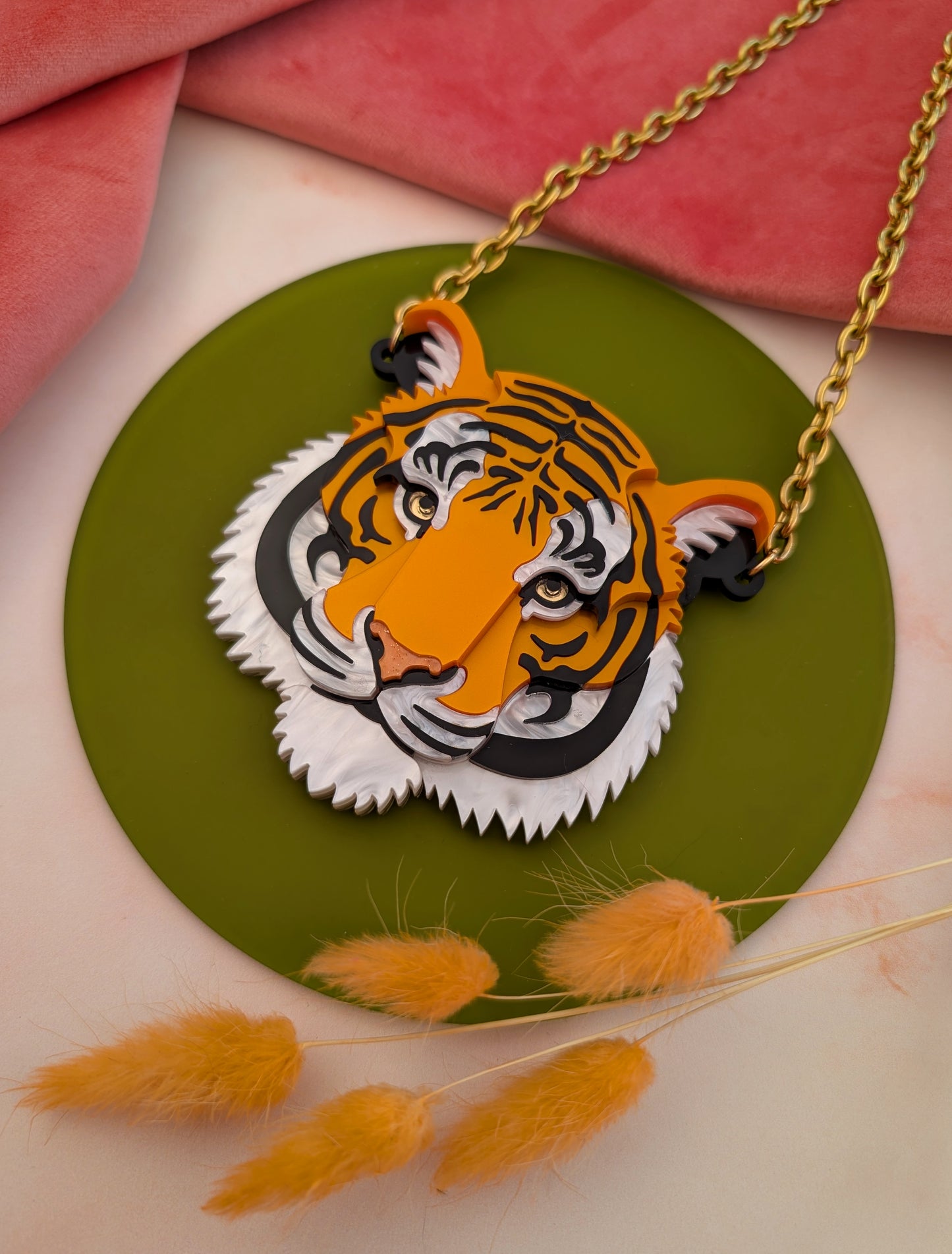 PRE ORDER Statement Tiger Head Necklace 2026 (Metallic Orange)