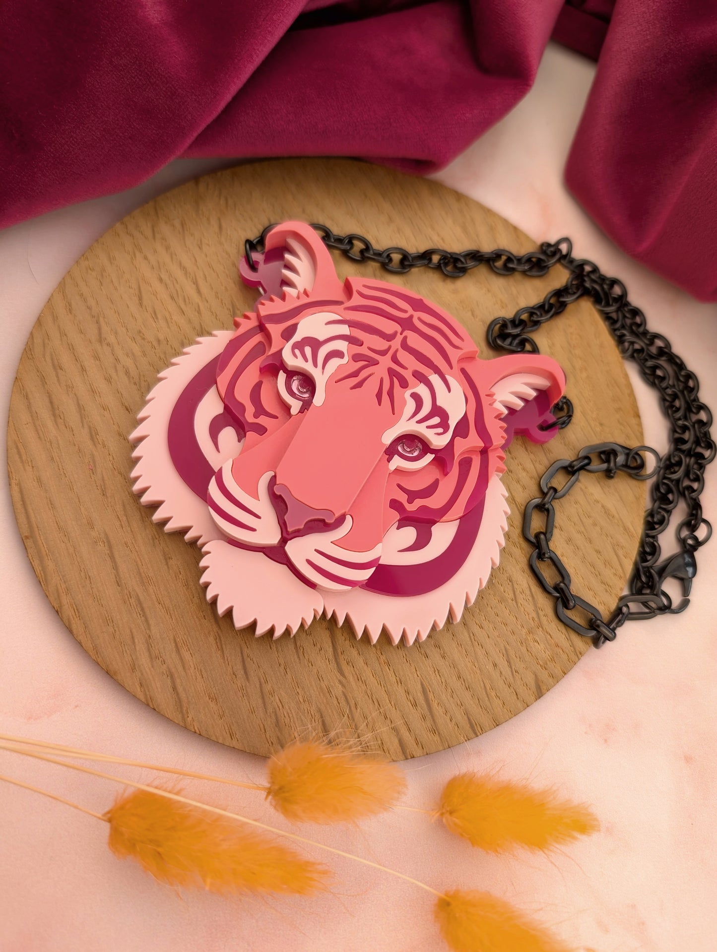 PRE ORDER Statement Tiger Head Necklace 2026 (Pink)