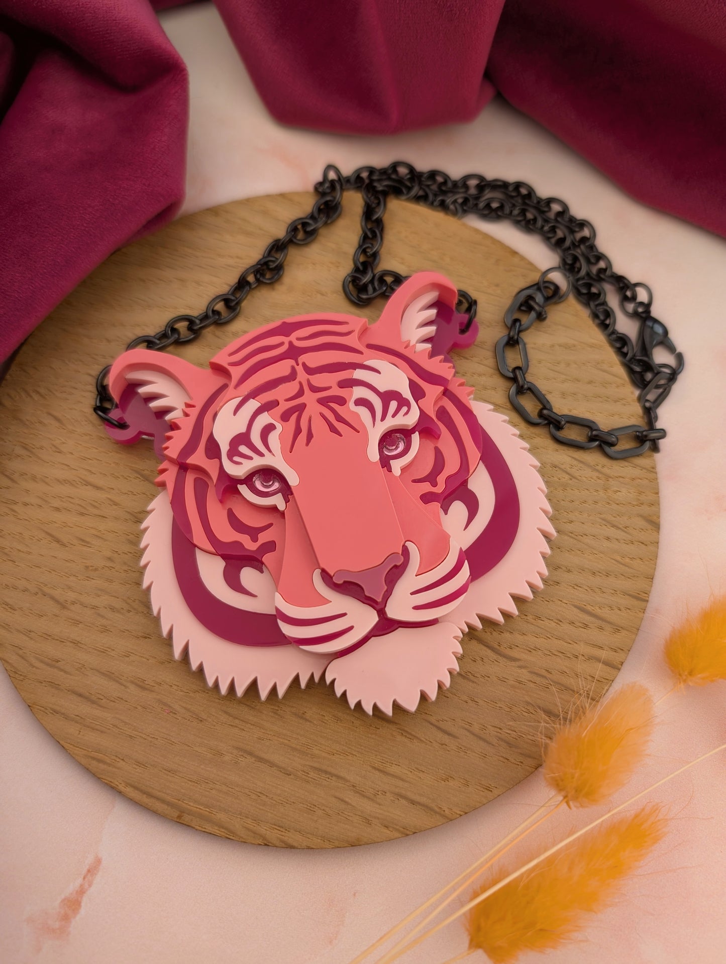 PRE ORDER Statement Tiger Head Necklace 2026 (Pink)