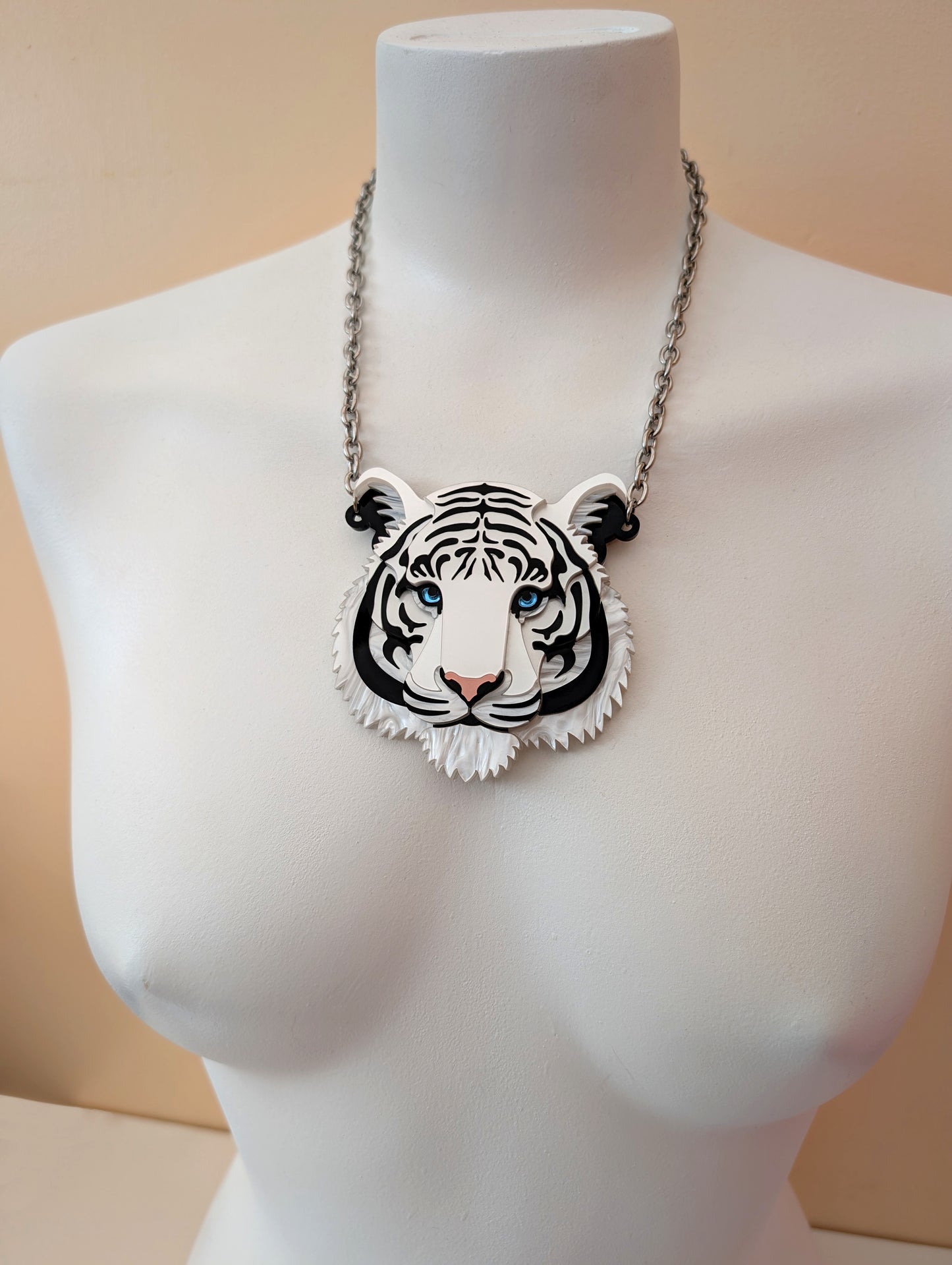PRE ORDER Statement Tiger Head Necklace 2026 (White) (one fully made white backed in stock)