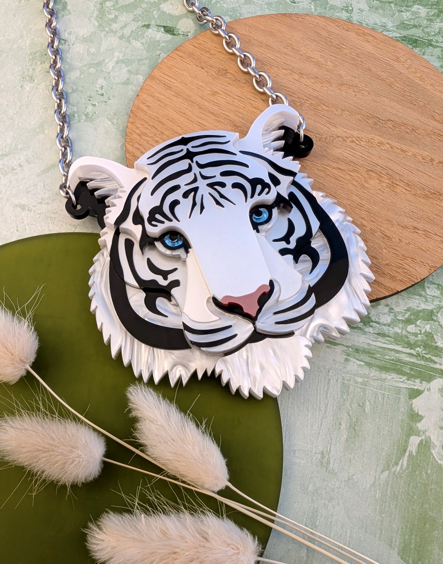 PRE ORDER Statement Tiger Head Necklace 2026 (White) (one fully made white backed in stock)