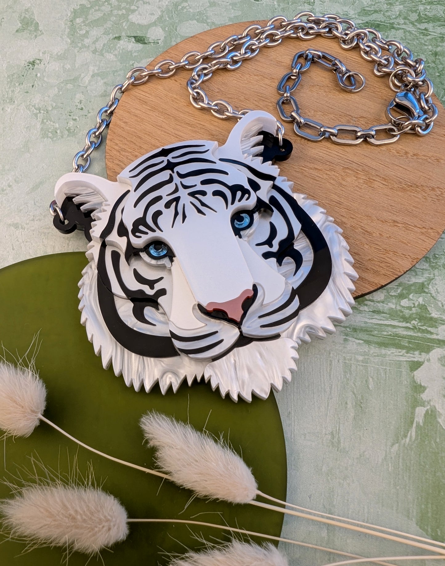 PRE ORDER Statement Tiger Head Necklace 2026 (White) (one fully made white backed in stock)