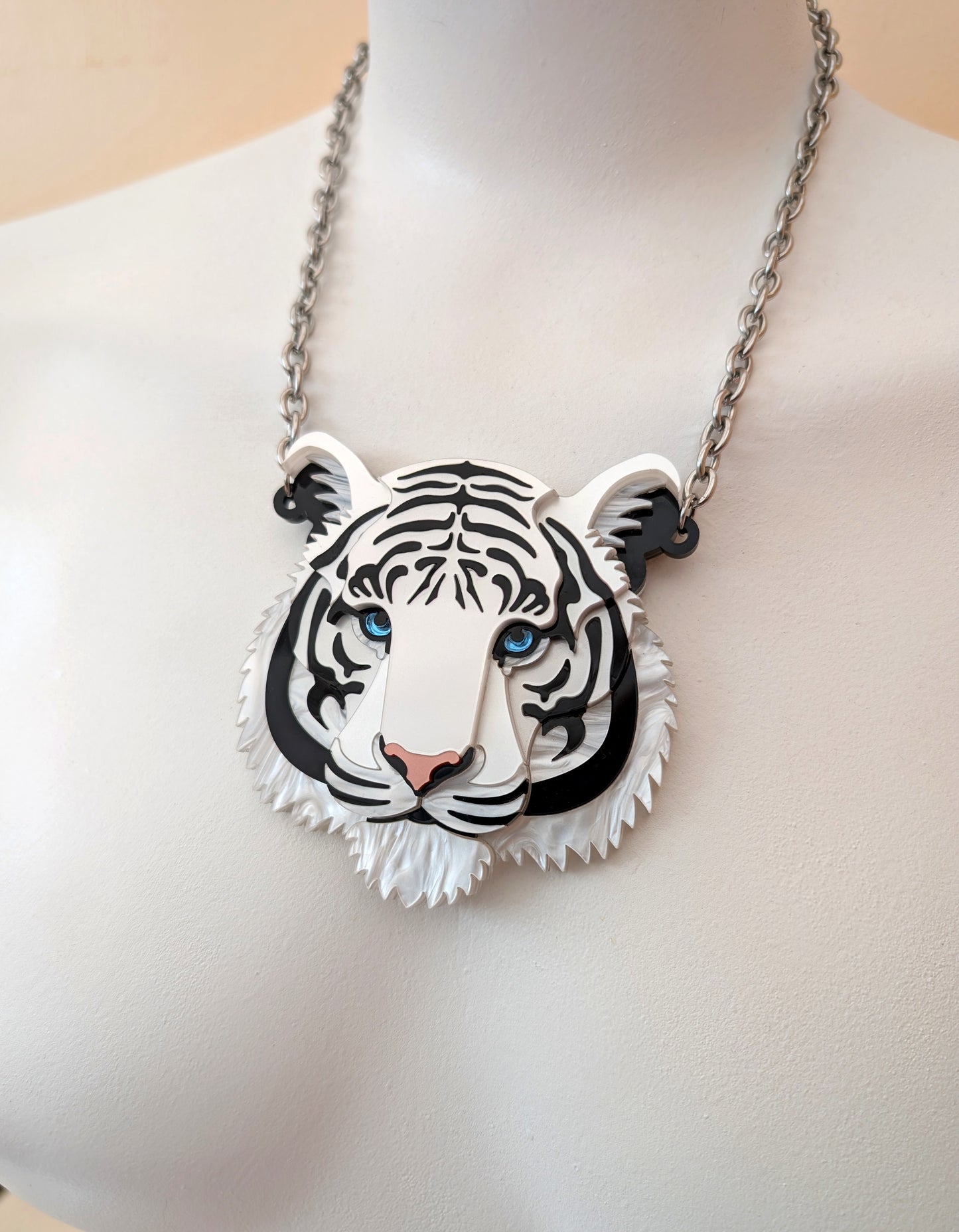 PRE ORDER Statement Tiger Head Necklace 2026 (White) (one fully made white backed in stock)