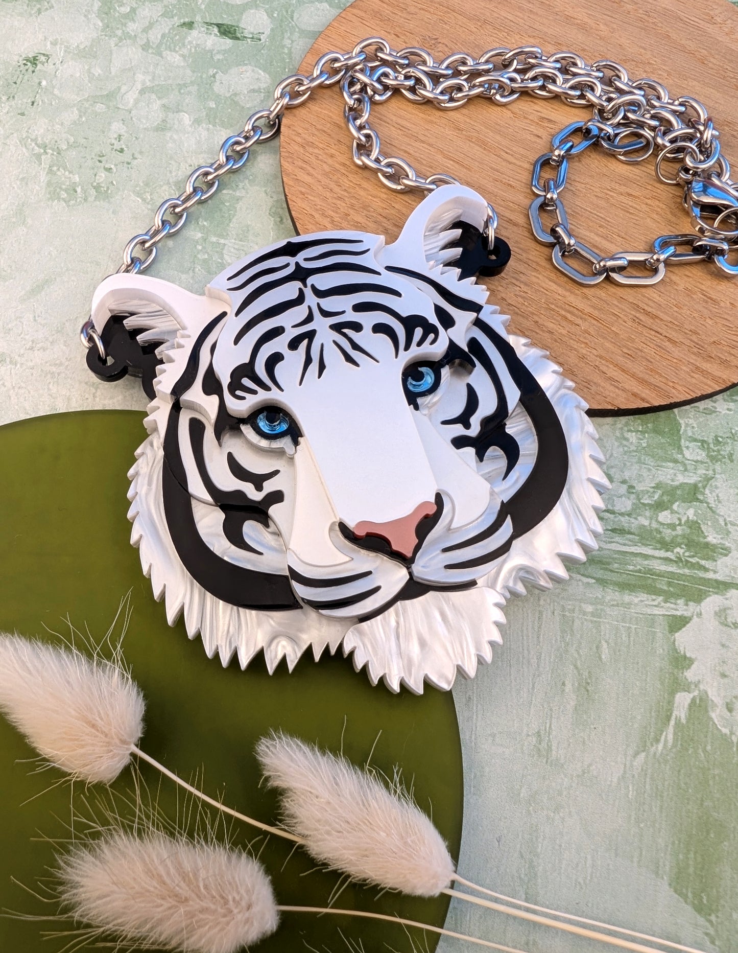 PRE ORDER Statement Tiger Head Necklace 2026 (White) (one fully made white backed in stock)