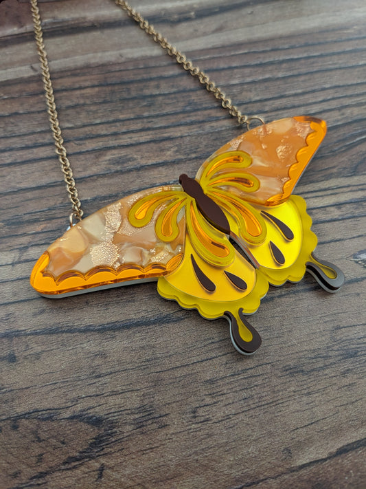 Butterfly necklace Orange/Yellow (new recycled acrylic)