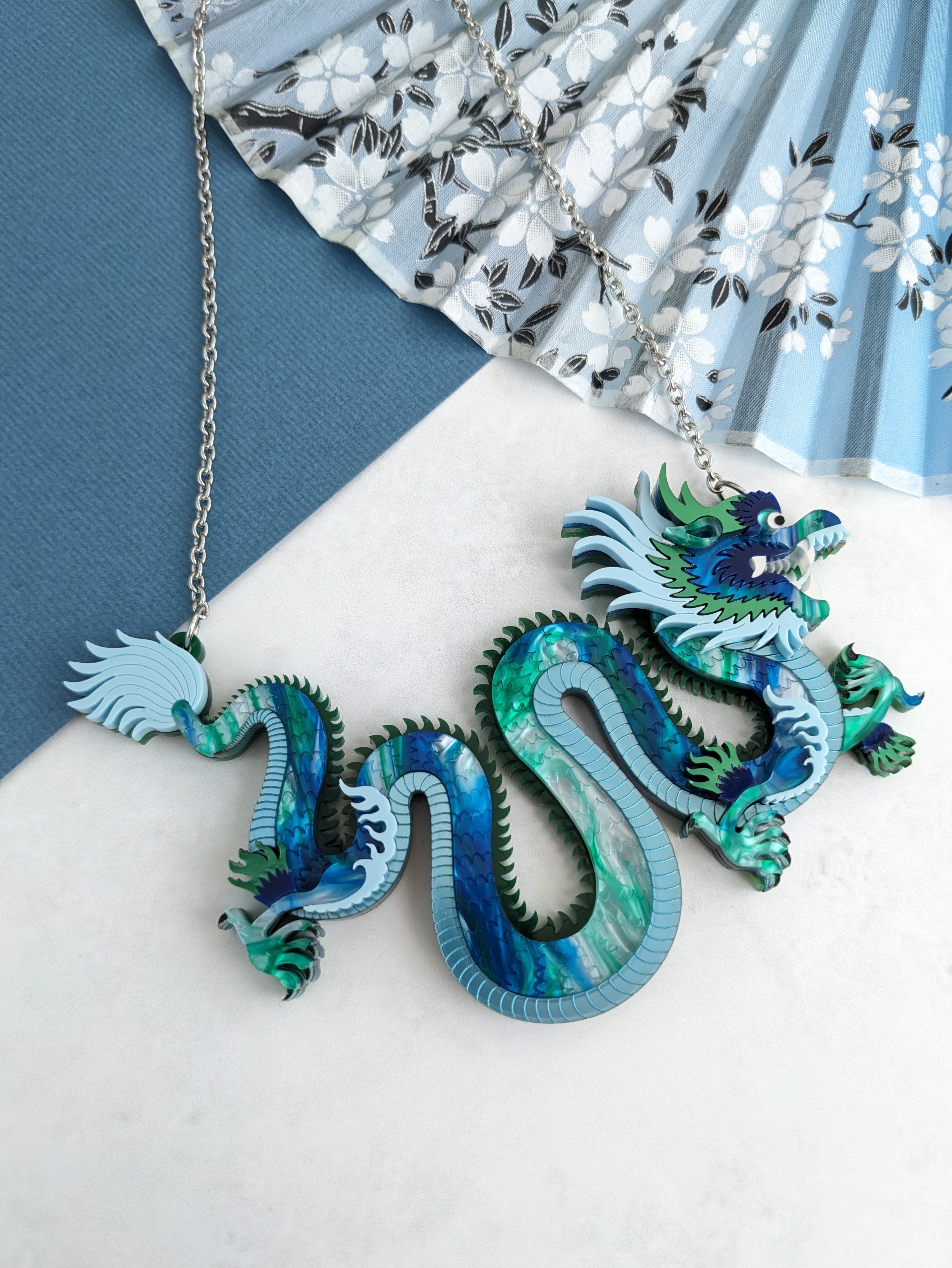 PRE ORDER Small Chinese Dragon Necklace BLUE/GREEN – Rock the Panda