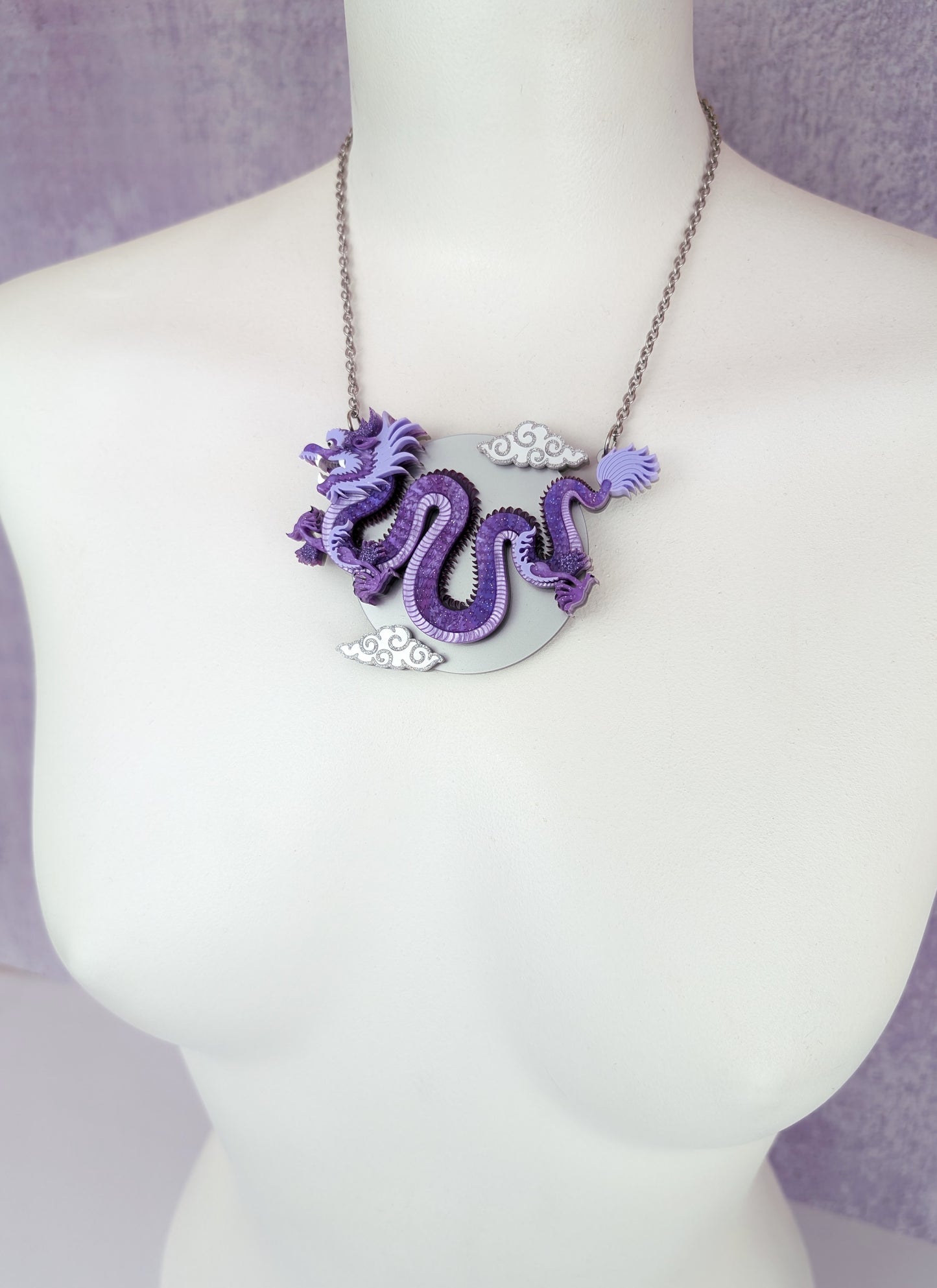 PRE ORDER Chinese Dragon Brooch or Necklace PURPLE