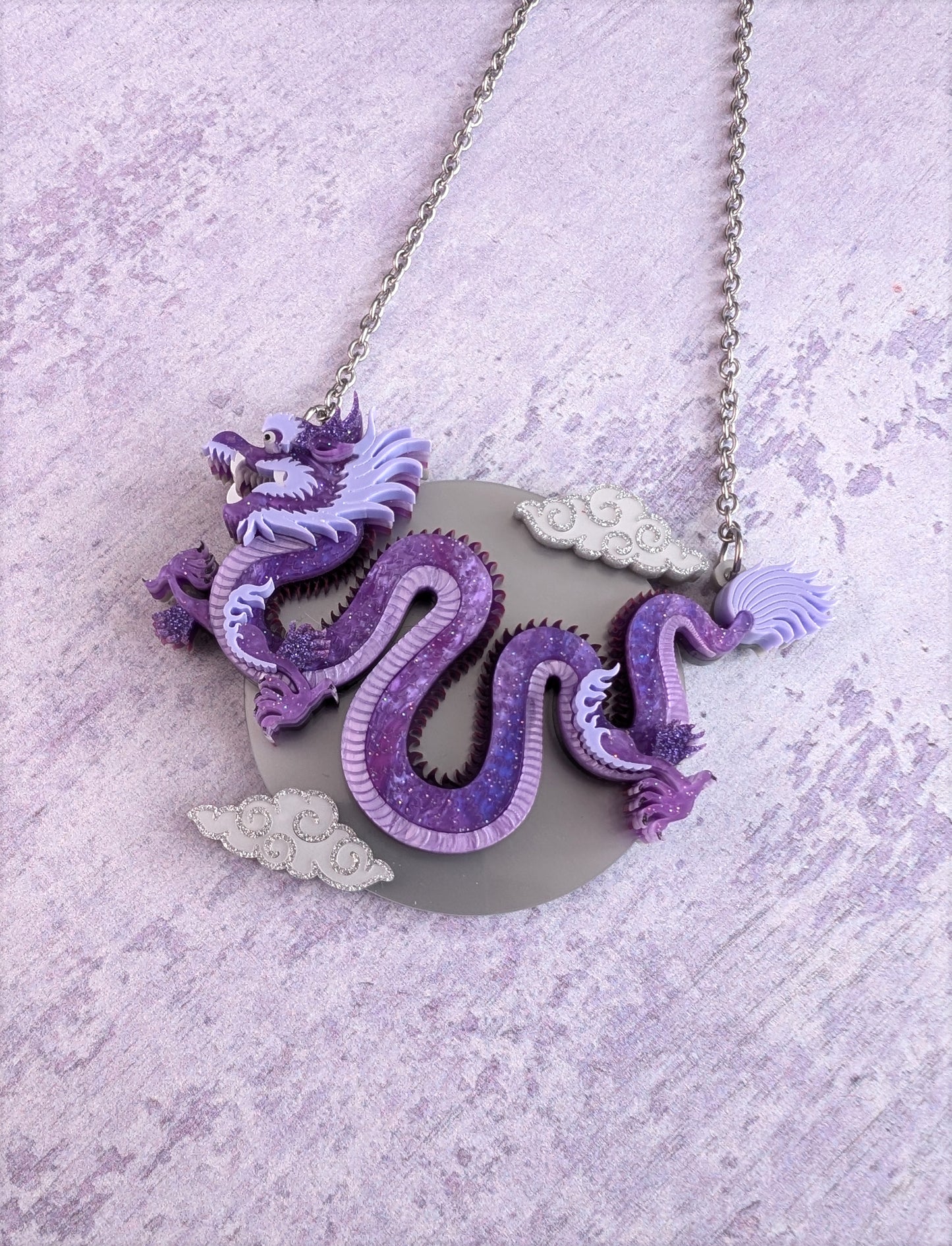 PRE ORDER Chinese Dragon Brooch or Necklace PURPLE