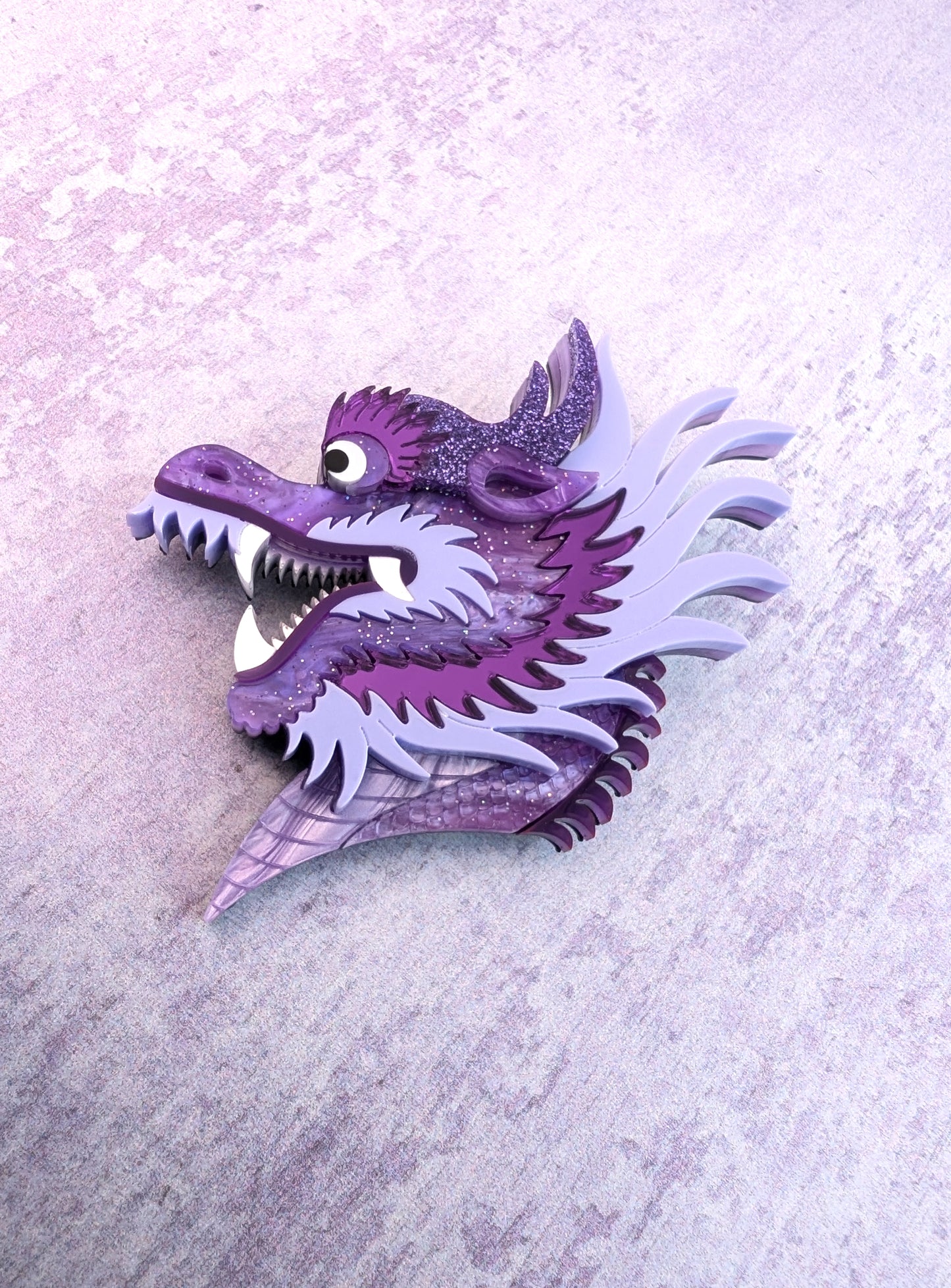 PRE ORDER Chinese Dragon Head Brooch PURPLE