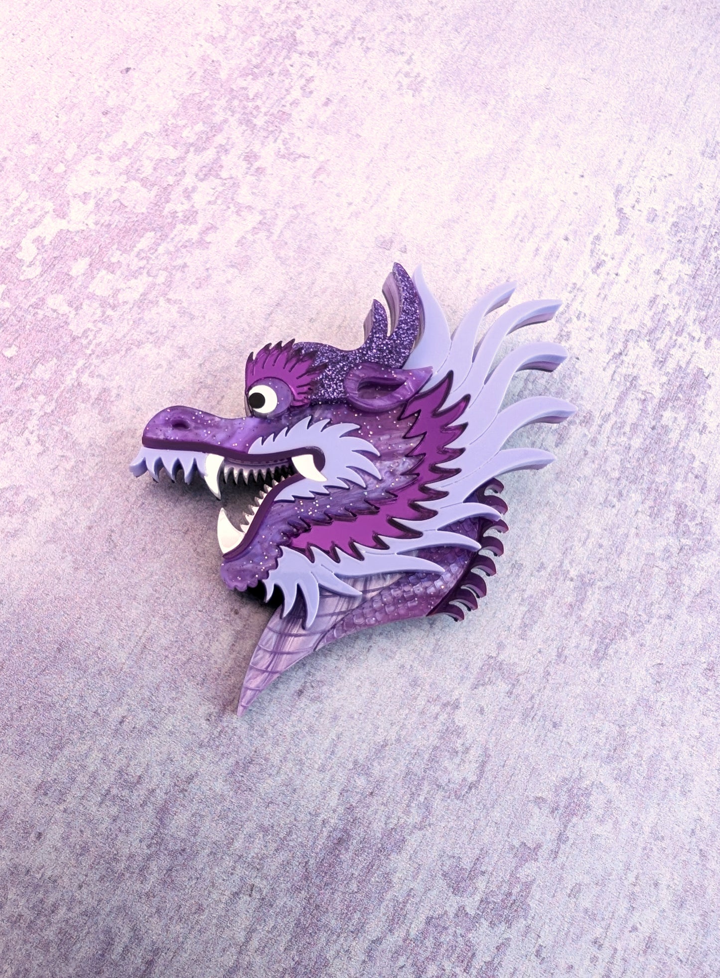 PRE ORDER Chinese Dragon Head Brooch PURPLE