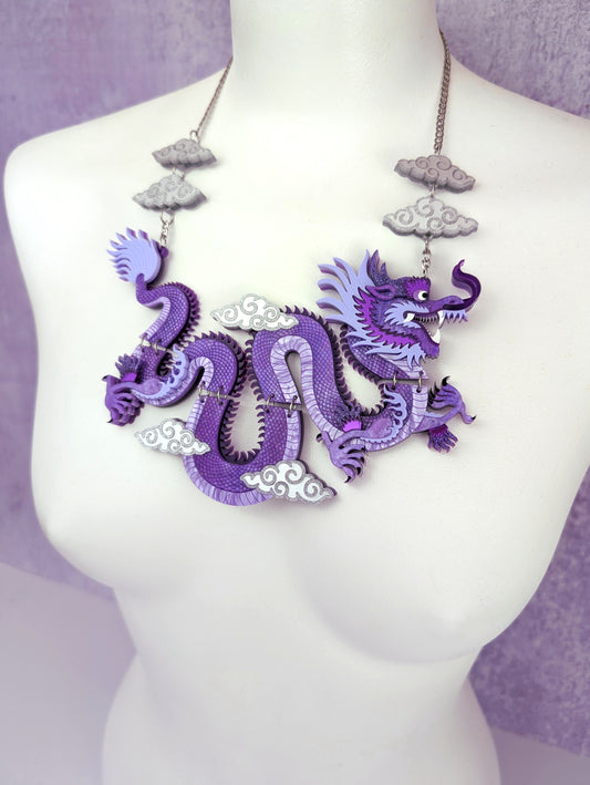 PRE ORDER Statement Chinese Dragon Necklace With Clouds PURPLE