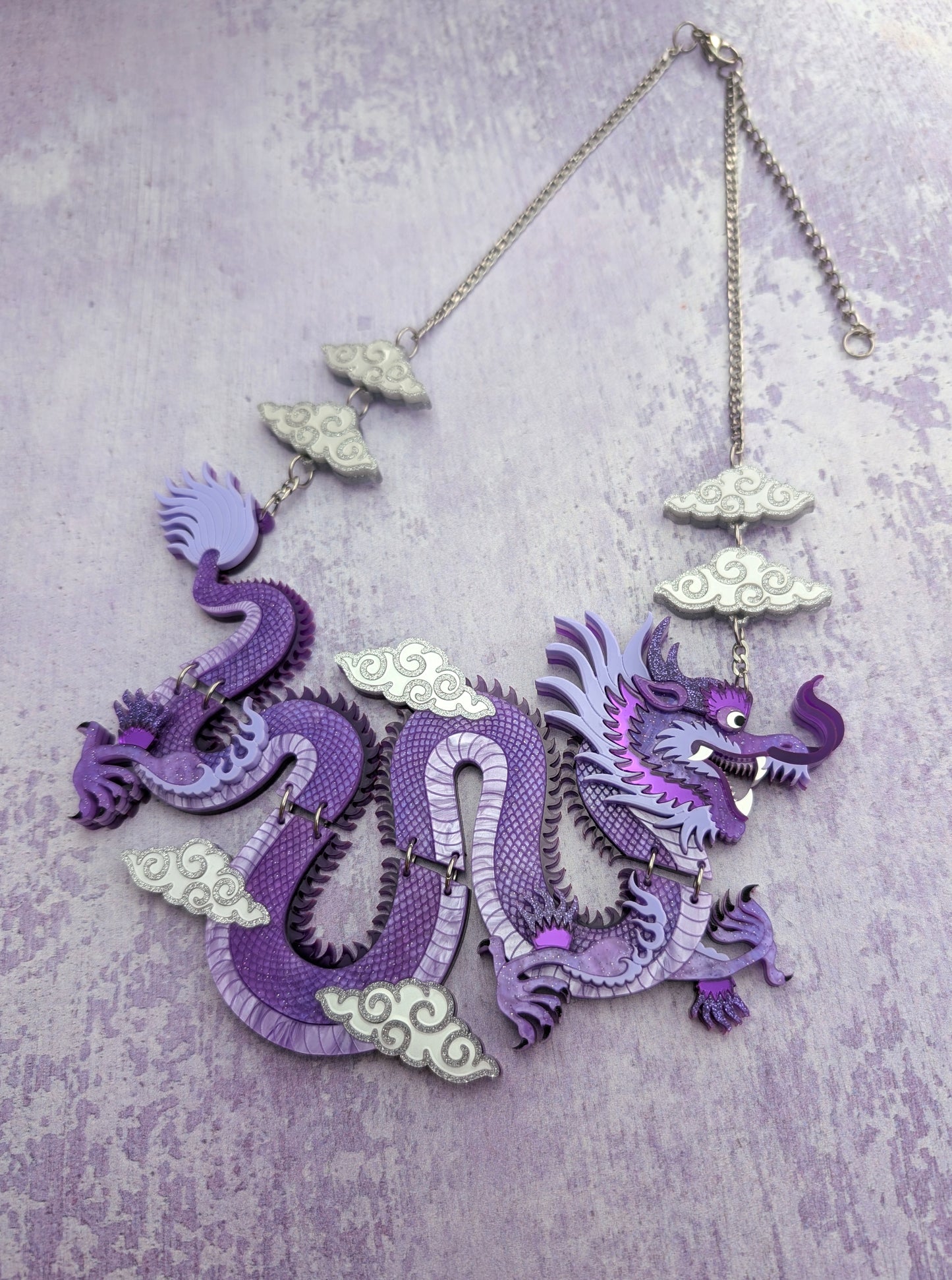PRE ORDER Statement Chinese Dragon Necklace With Clouds PURPLE