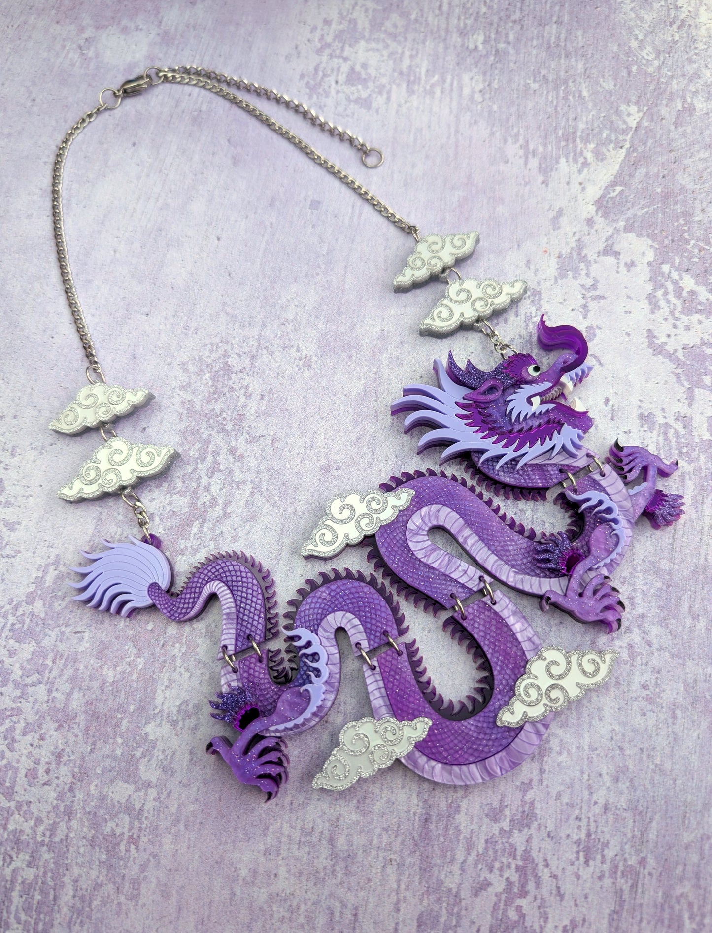PRE ORDER Statement Chinese Dragon Necklace With Clouds PURPLE