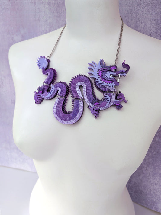 PRE ORDER Statement Chinese Dragon Necklace Without Clouds PURPLE