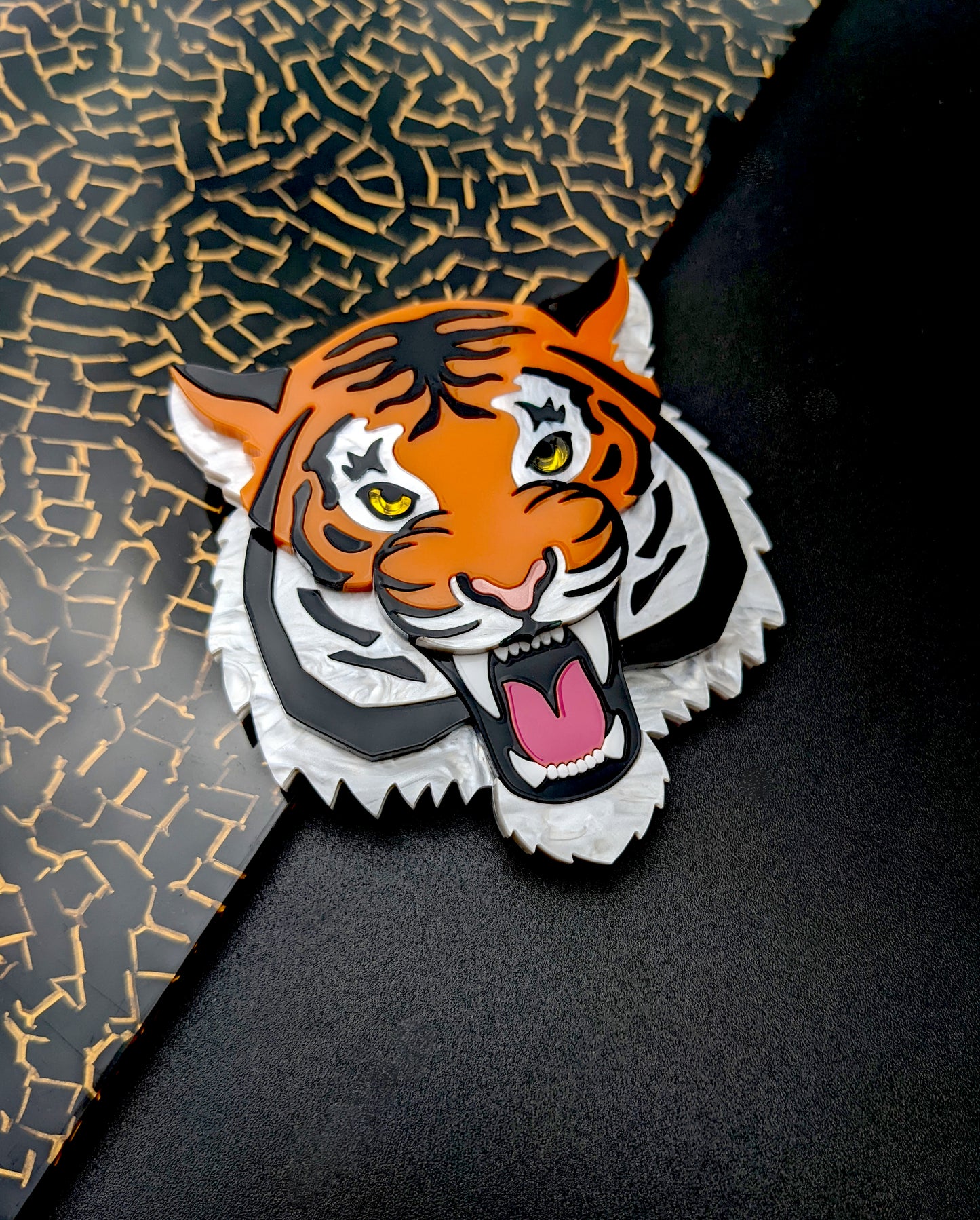 PRE ORDER Fierce Tiger Brooch (choose orange or the new white pearl marble version).