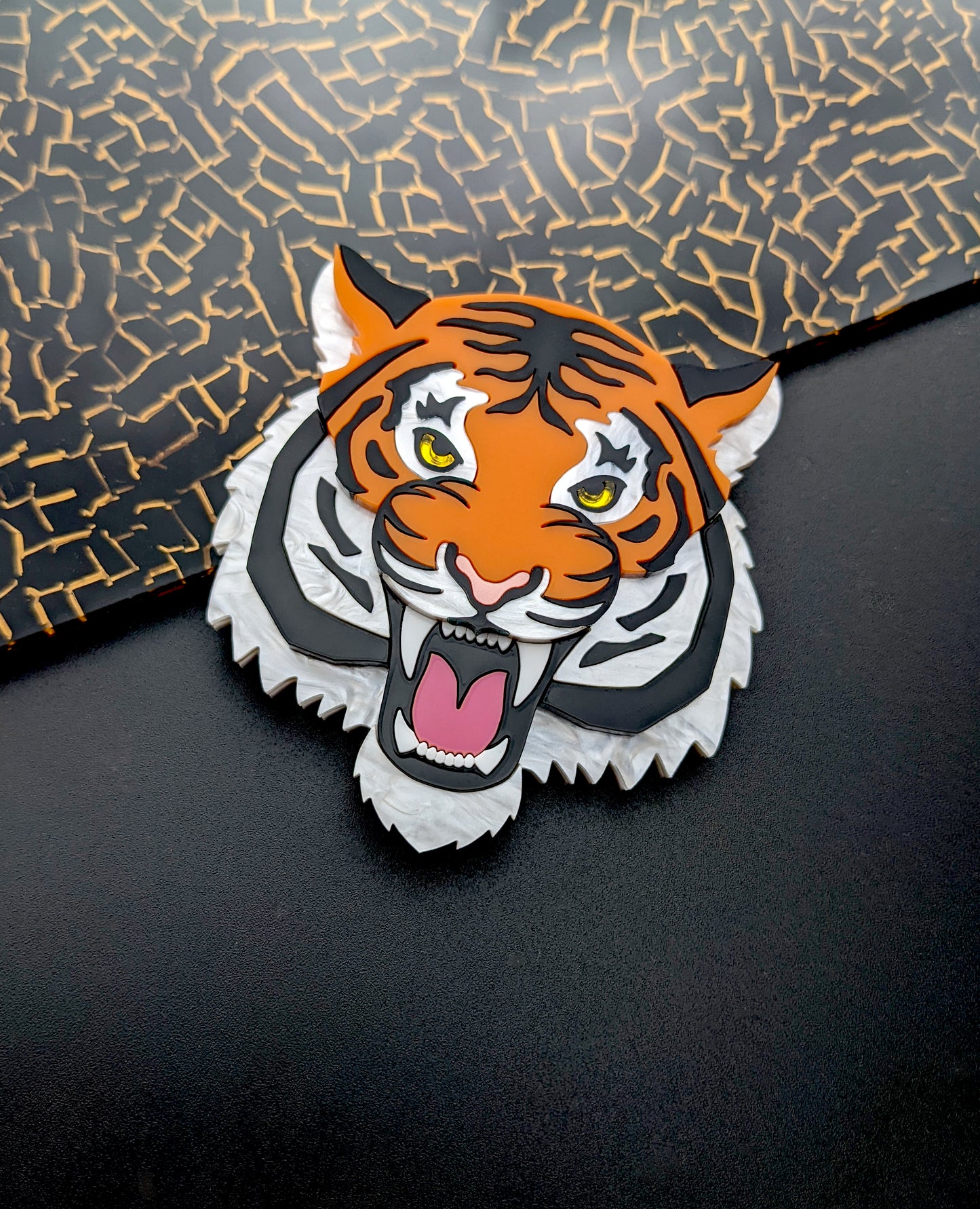 PRE ORDER Fierce Tiger Brooch (choose orange or the new white pearl marble version).