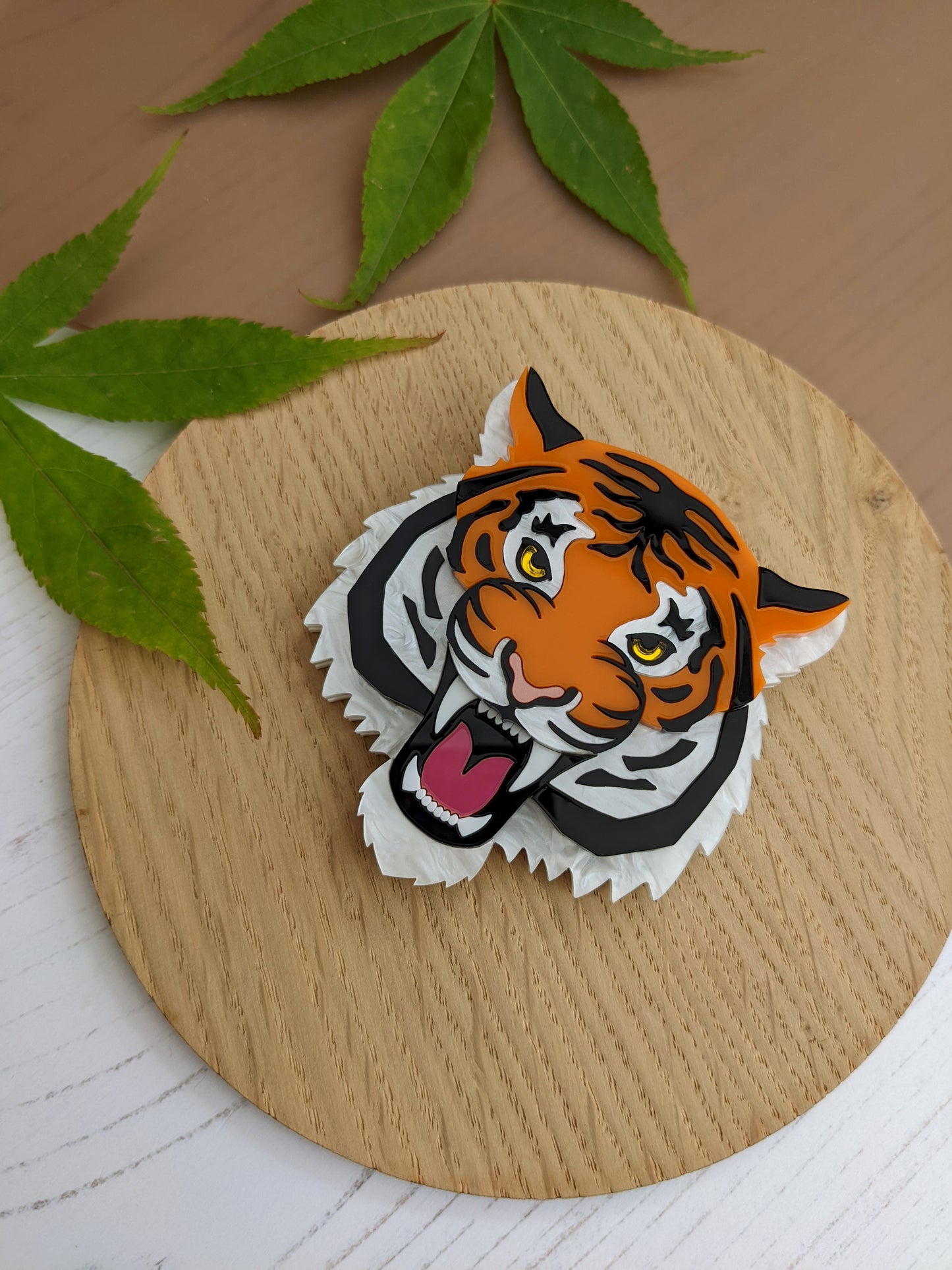 PRE ORDER Fierce Tiger Brooch (choose orange or the new white pearl marble version).