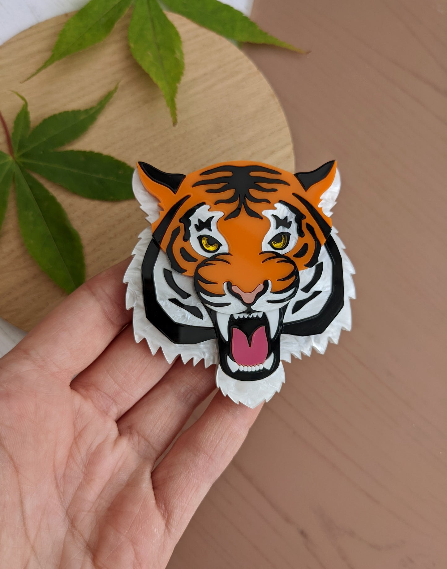 PRE ORDER Fierce Tiger Brooch (choose orange or the new white pearl marble version).