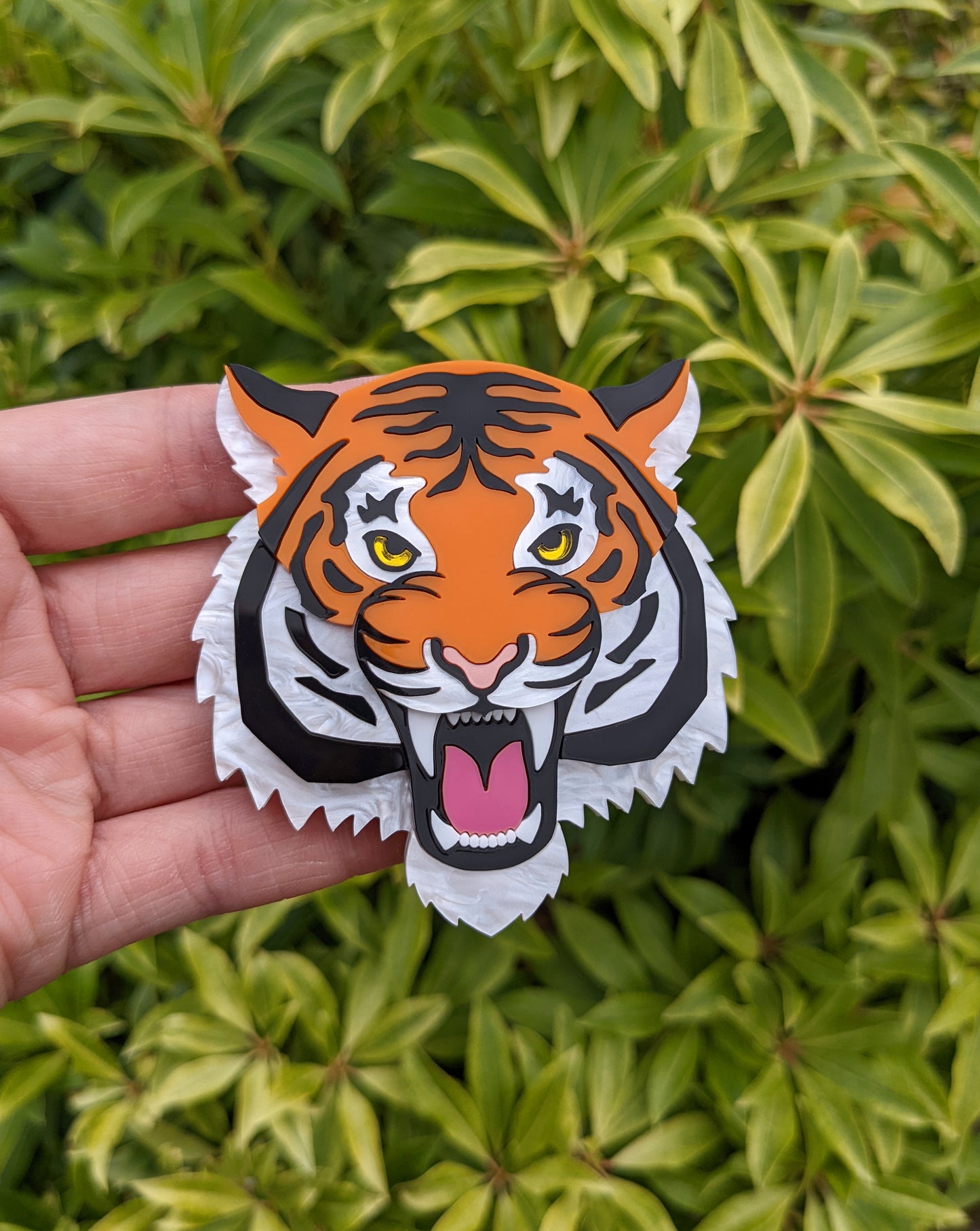 PRE ORDER Fierce Tiger Brooch (choose orange or the new white pearl marble version).