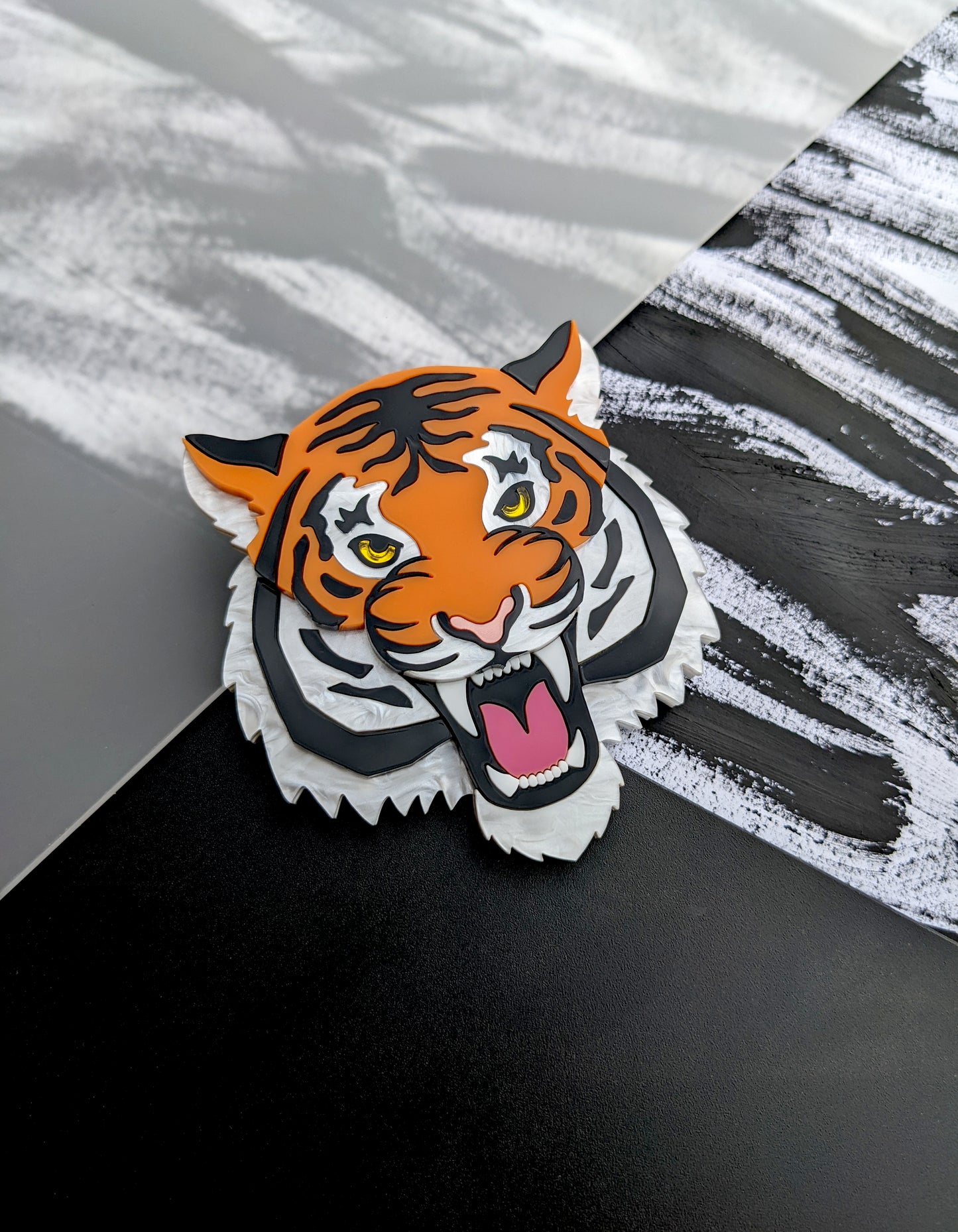 PRE ORDER Fierce Tiger Brooch (choose orange or the new white pearl marble version).