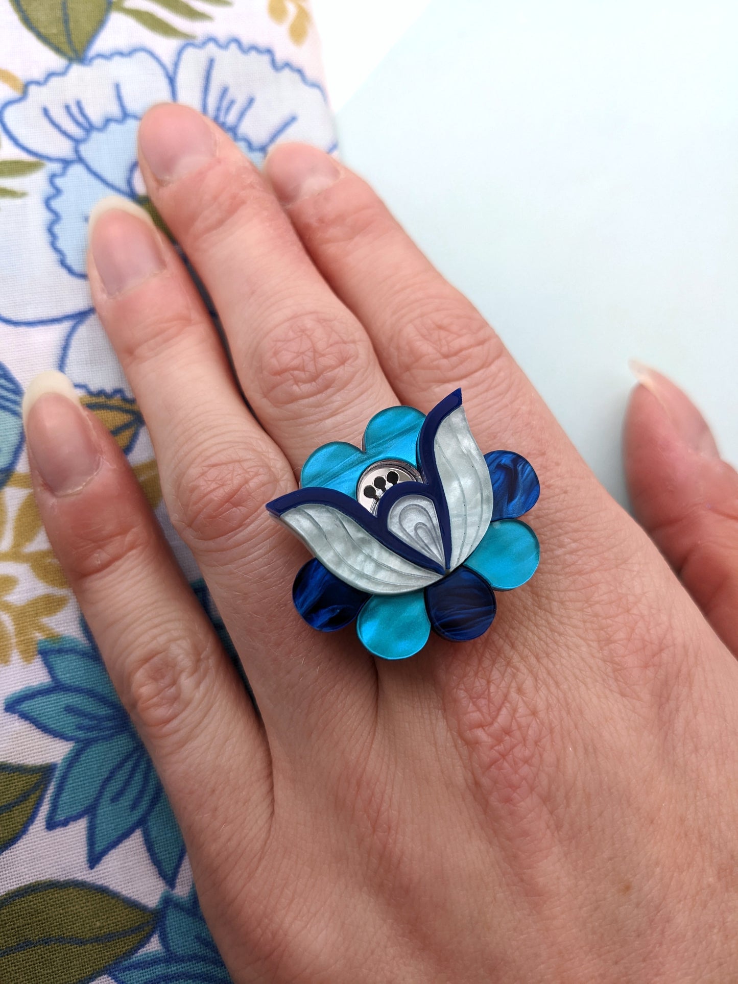 PRE ORDER Folk Floral Ring - Blue