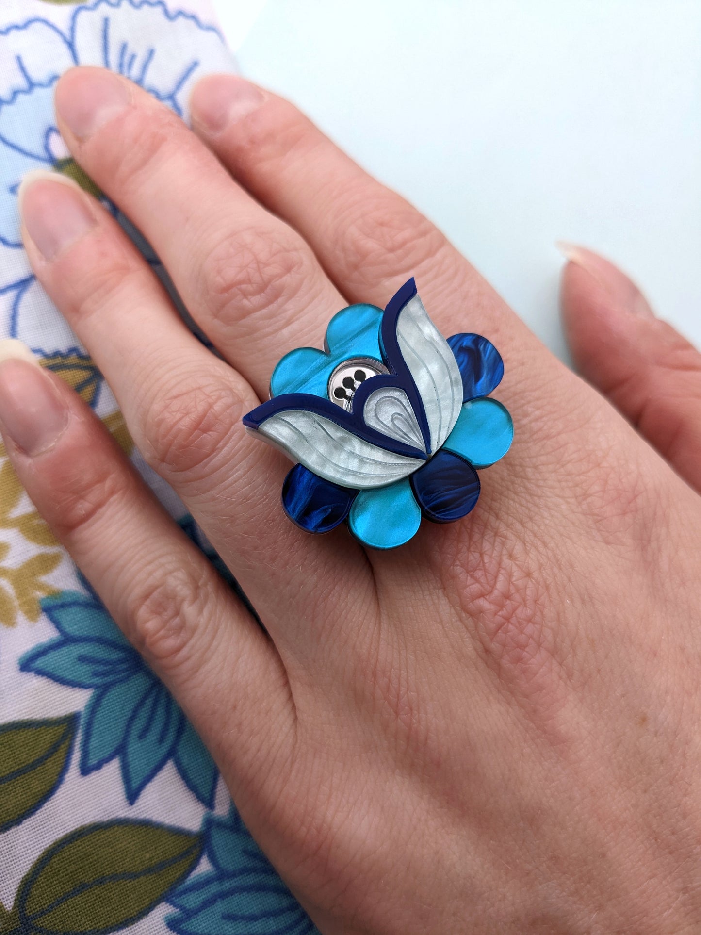 PRE ORDER Folk Floral Ring - Blue