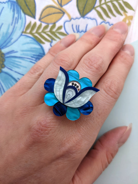 PRE ORDER Folk Floral Ring - Blue