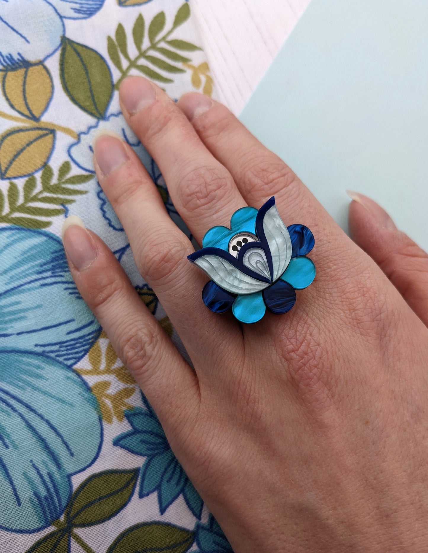 PRE ORDER Folk Floral Ring - Blue