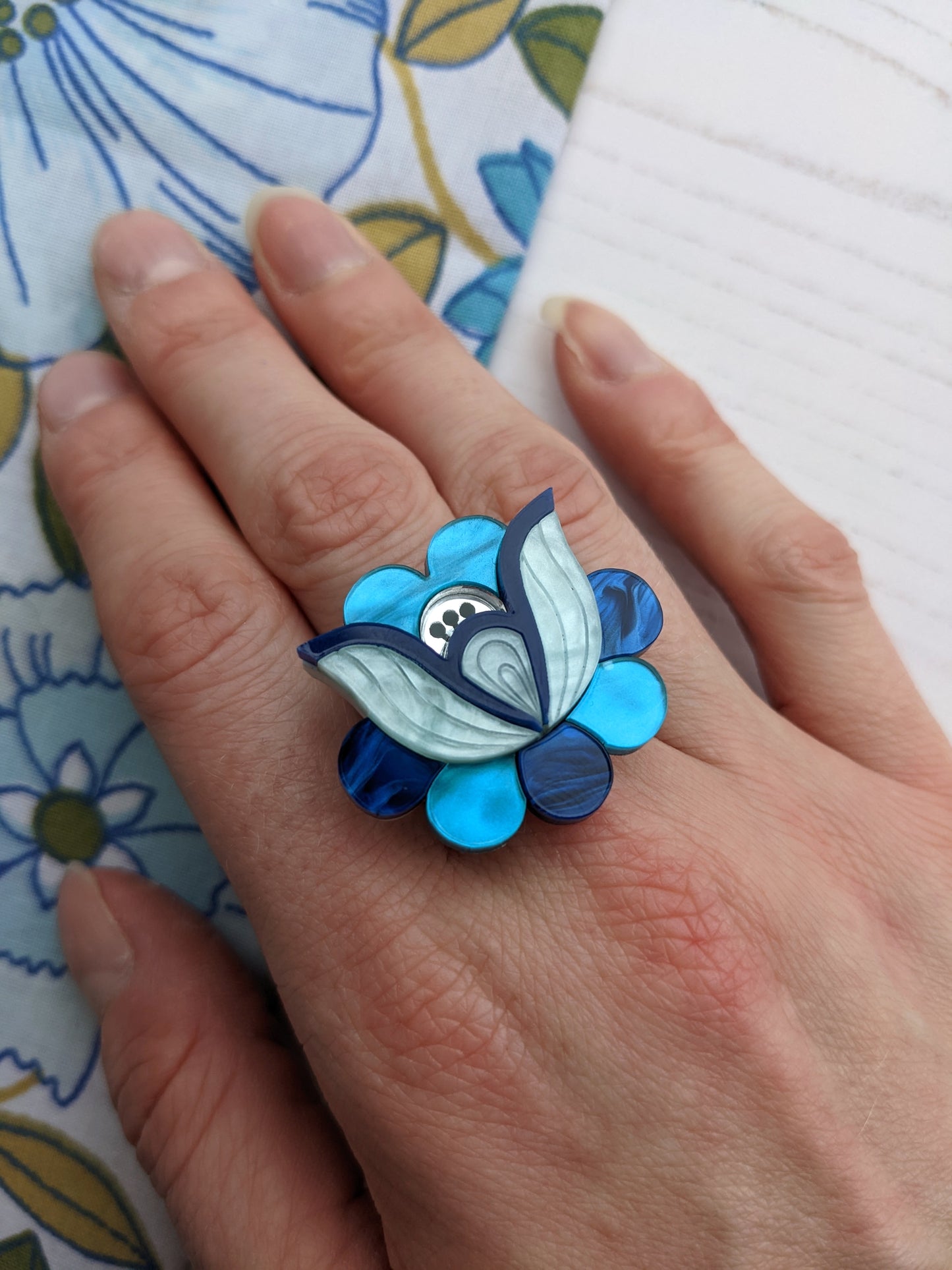 PRE ORDER Folk Floral Ring - Blue