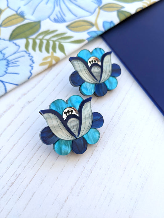 PRE ORDER Folk Floral Stud Earrings -Blue