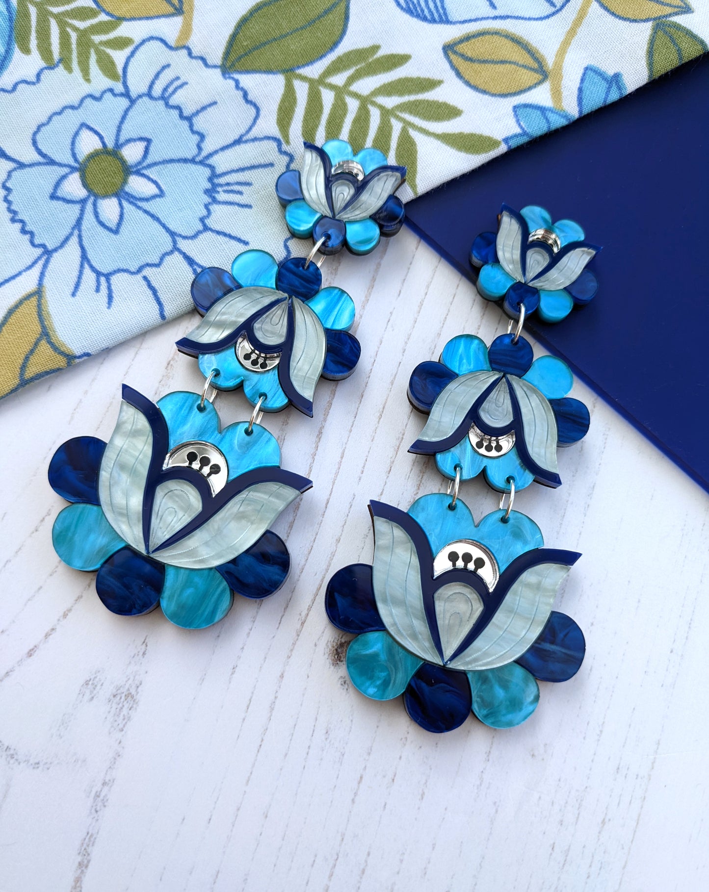 PRE ORDER Statement Folk Floral Earrings - Blue