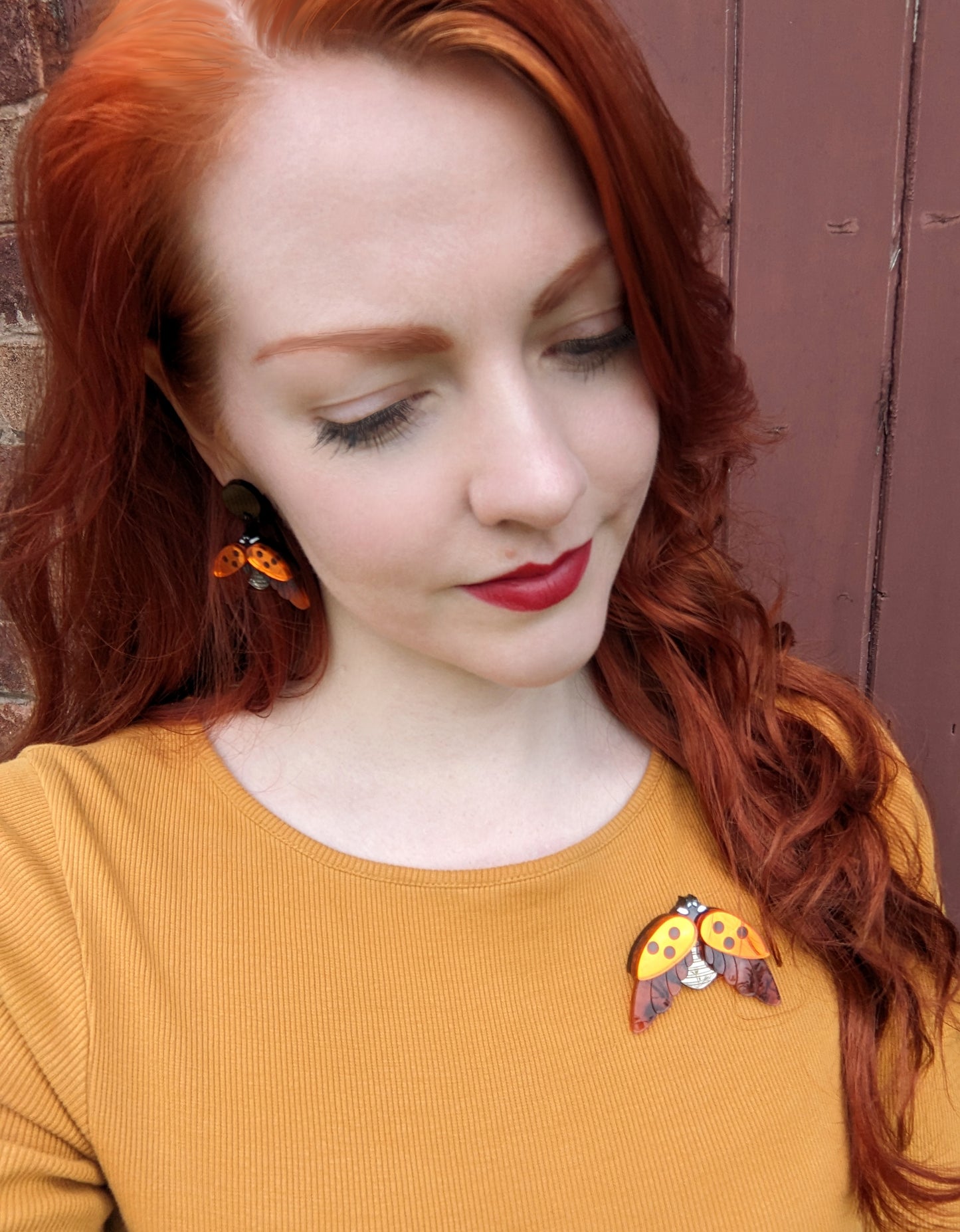 PRE ORDER Ladybird Brooch Orange Mirror