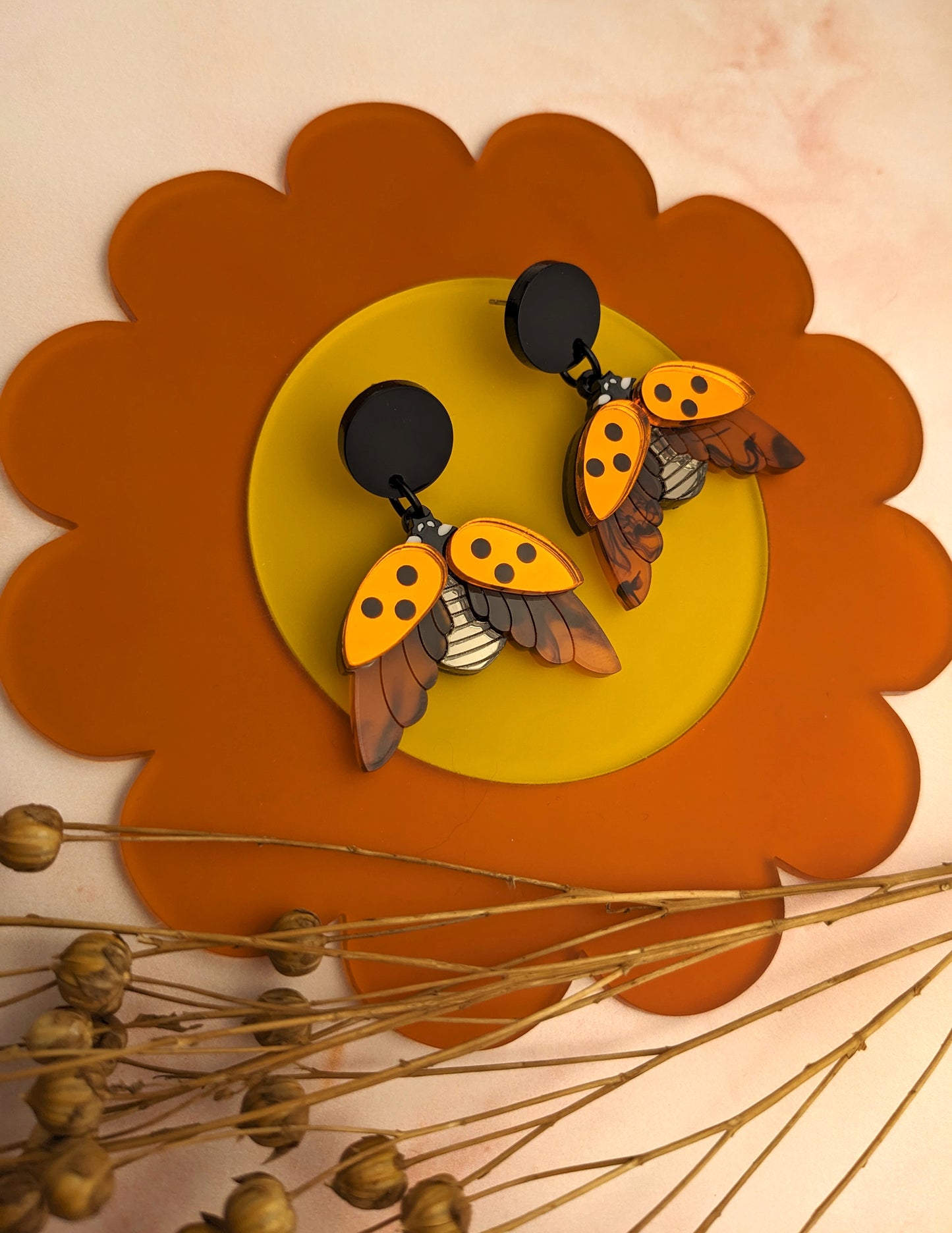 PRE ORDER Ladybird Earrings Orange Mirror