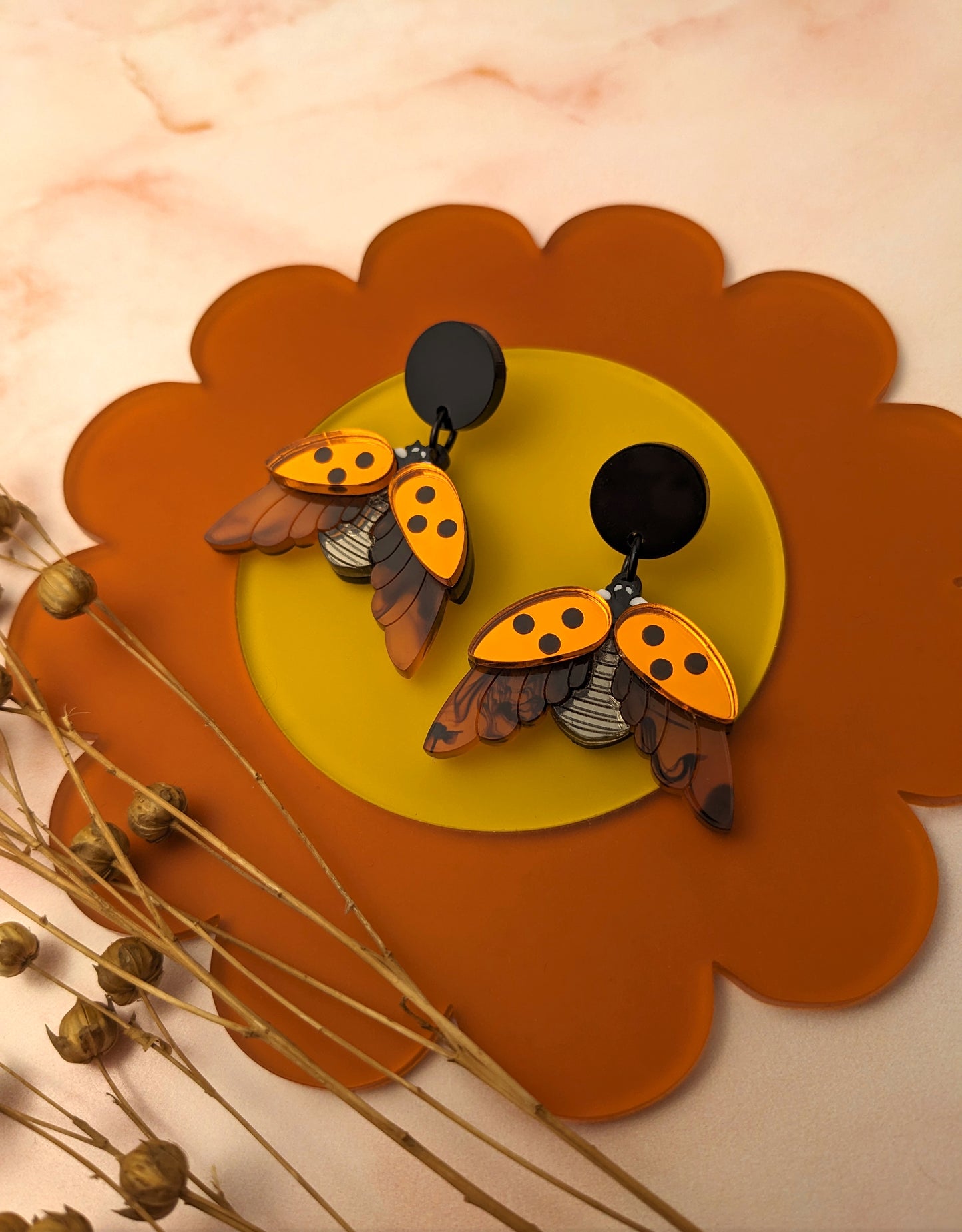 PRE ORDER Ladybird Earrings Orange Mirror