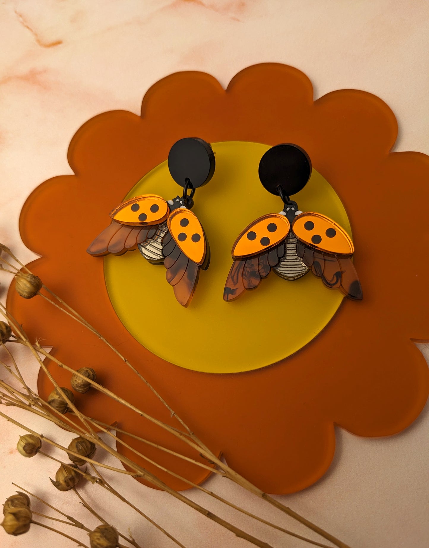 PRE ORDER Ladybird Earrings Orange Mirror