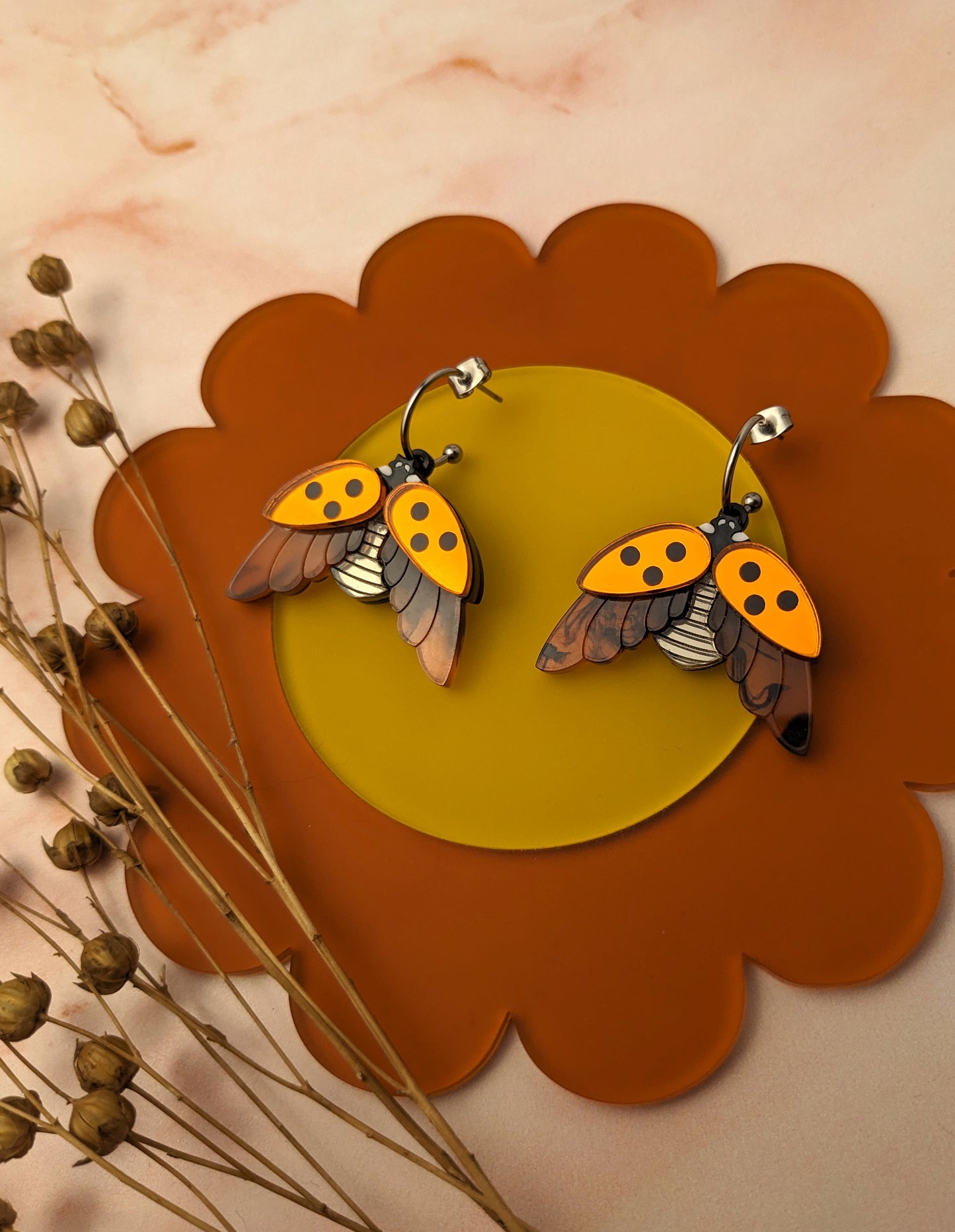 PRE ORDER Ladybird Earrings Orange Mirror