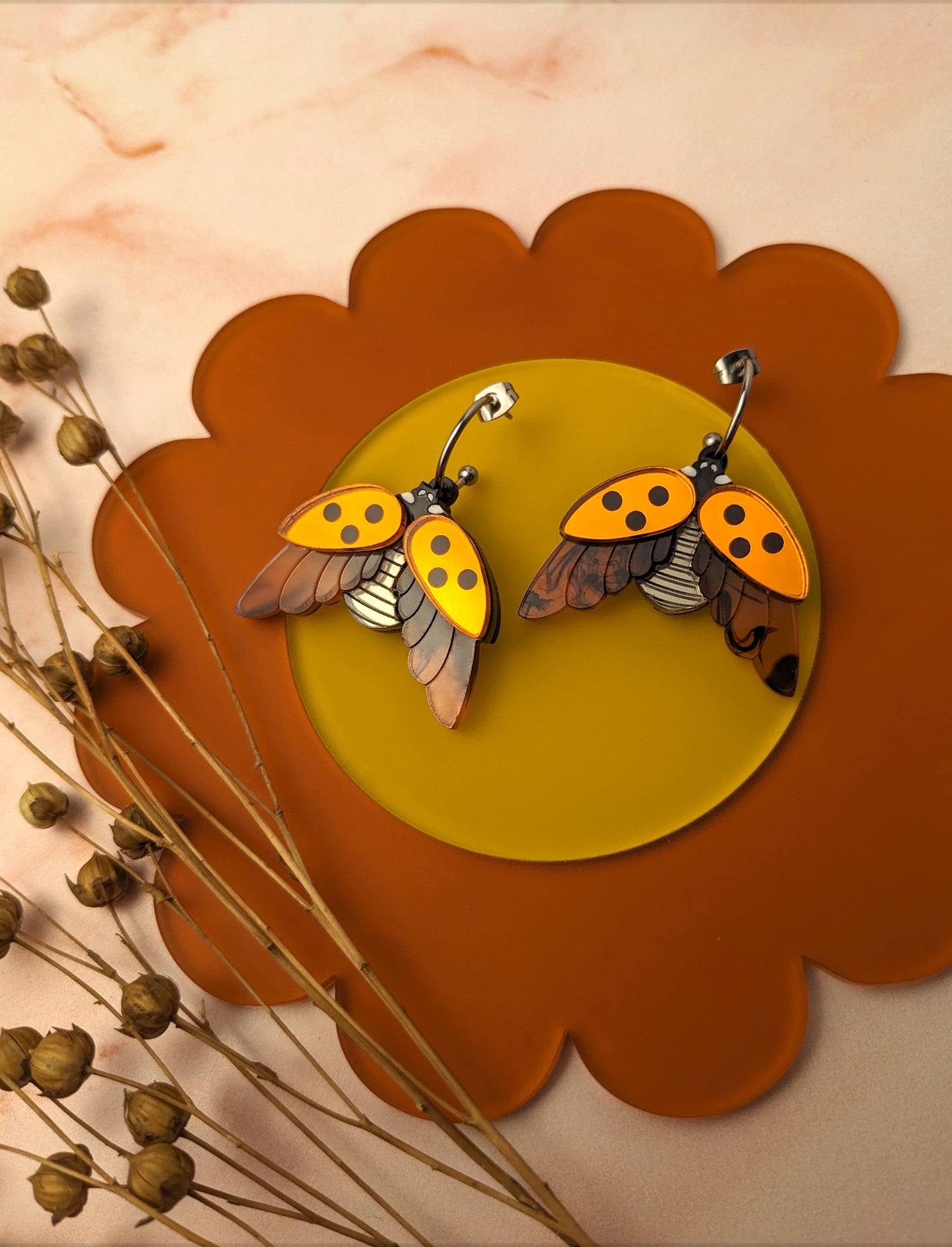 PRE ORDER Ladybird Earrings Orange Mirror