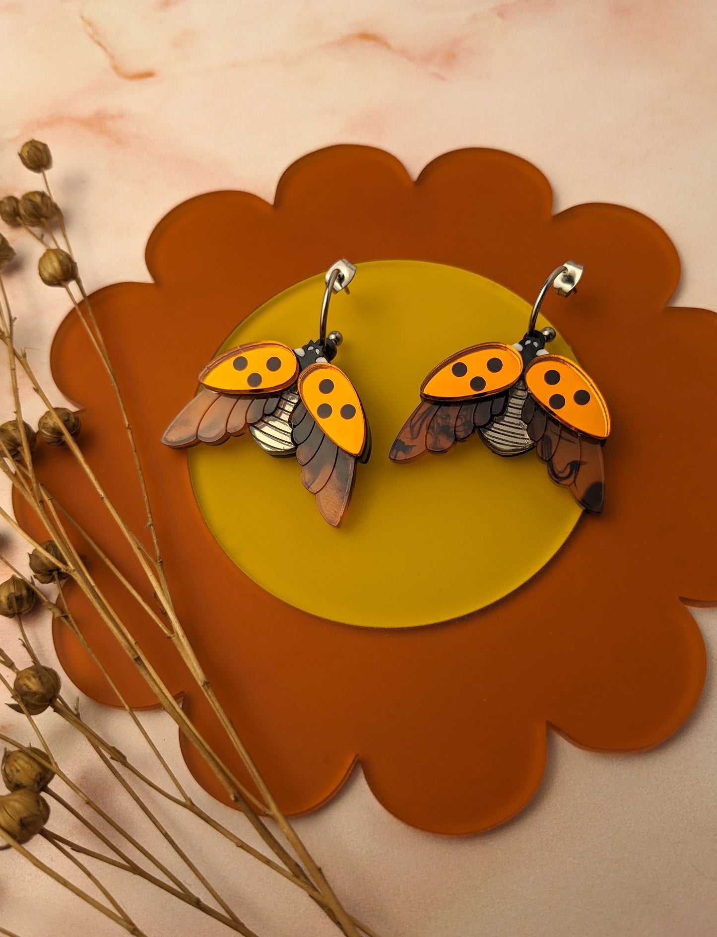 PRE ORDER Ladybird Earrings Orange Mirror