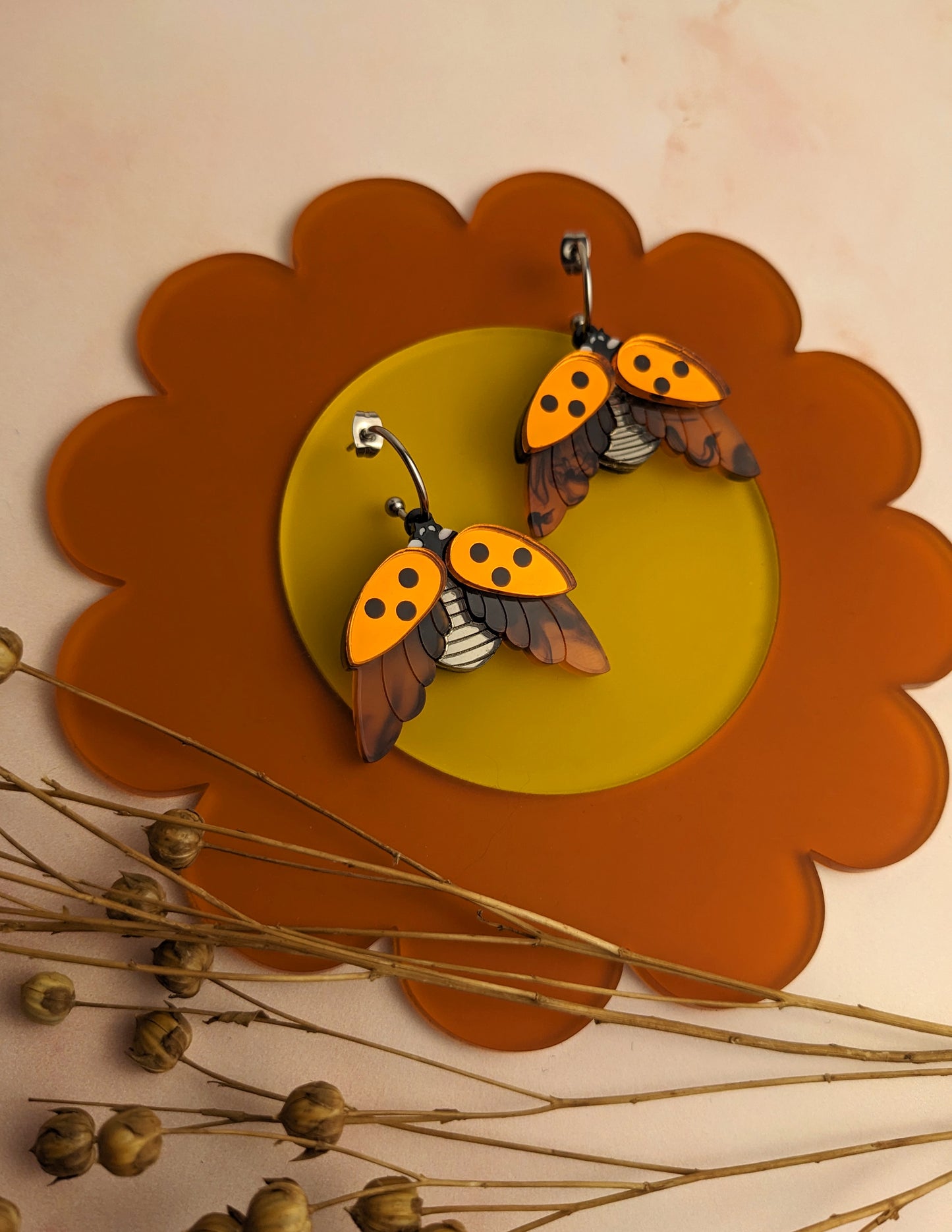 PRE ORDER Ladybird Earrings Orange Mirror