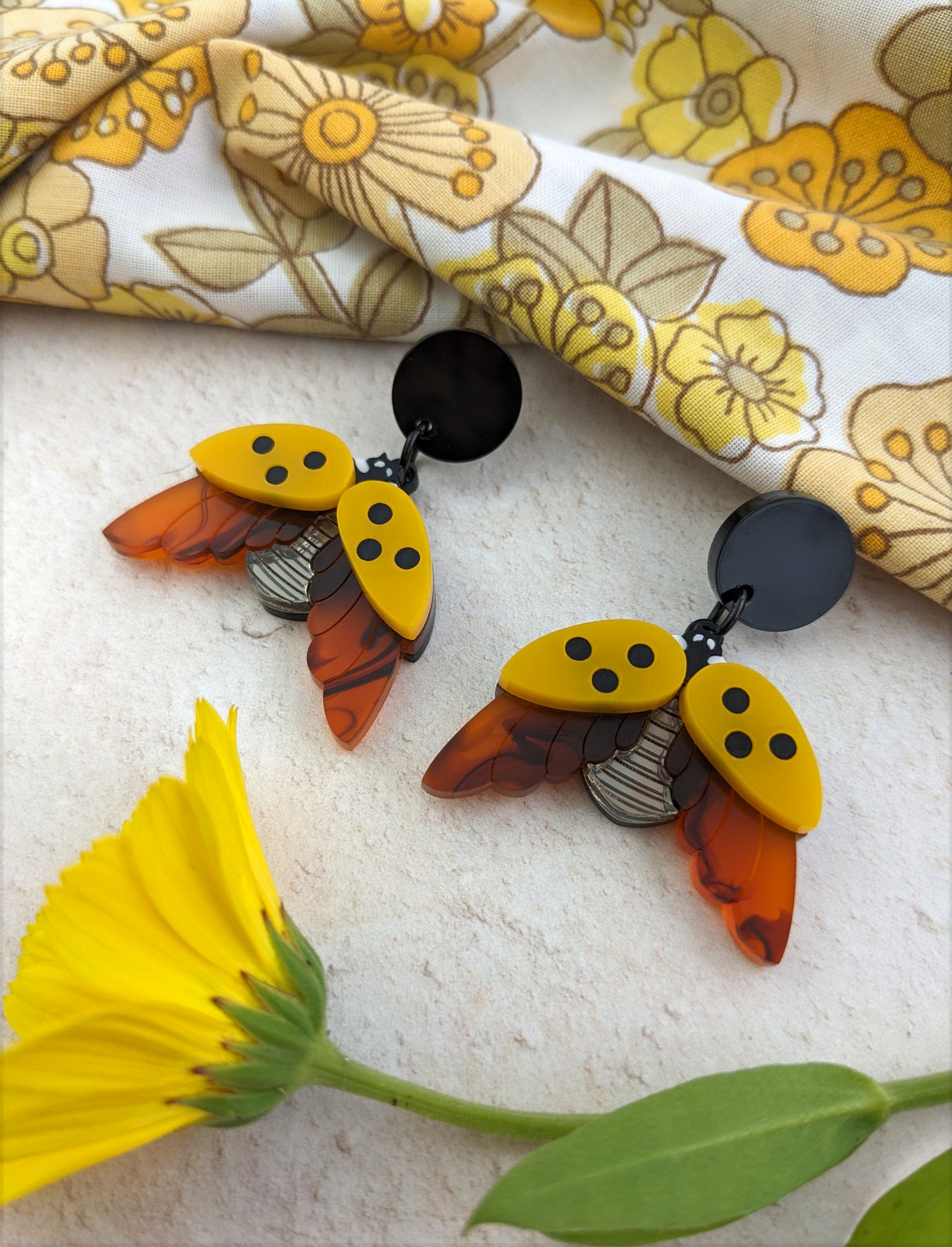 PRE ORDER Ladybird Earrings Yellow (plain) Note - you can also ask for the plain red or orange from the statement necklace