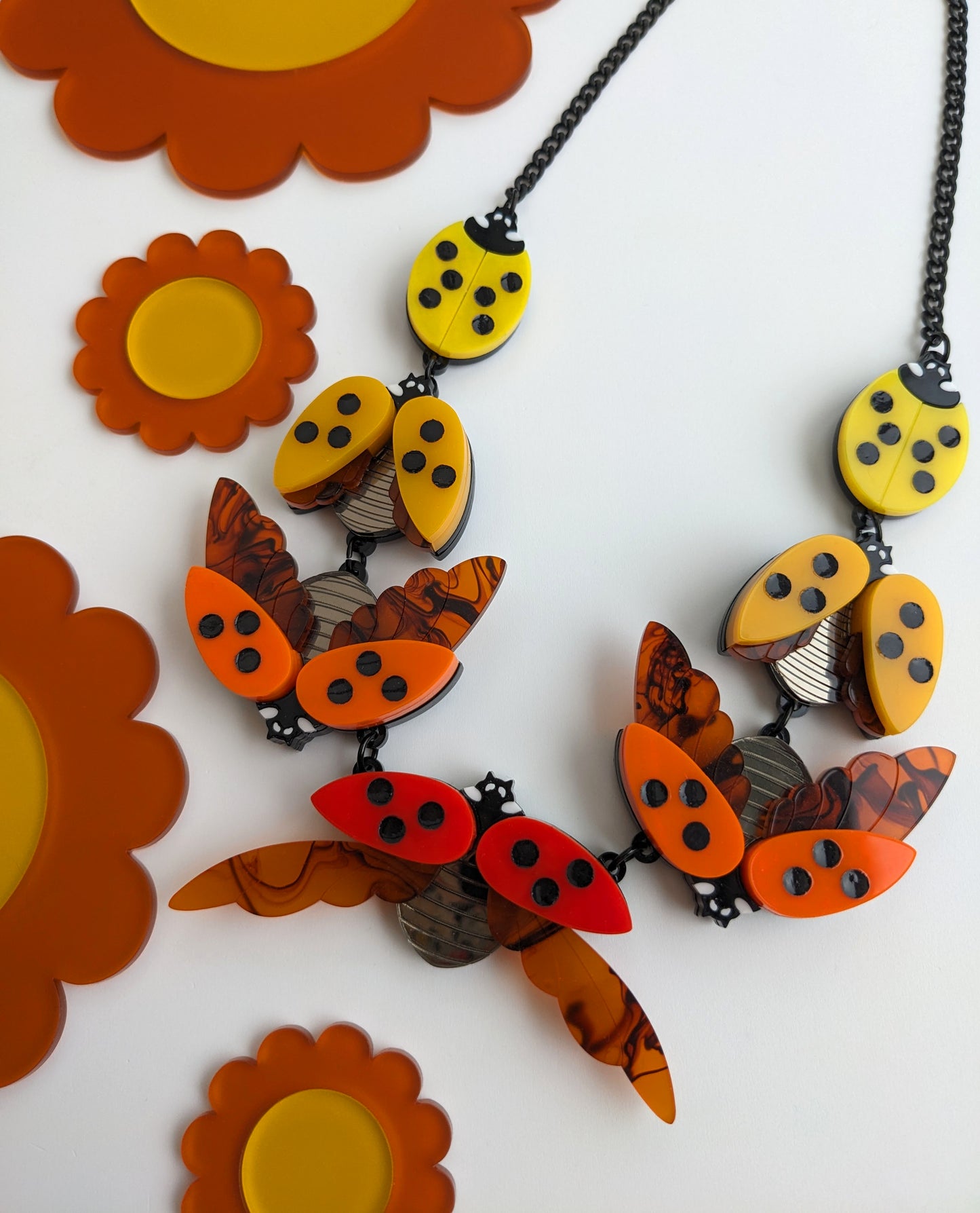 PRE ORDER Statement Ladybird Necklace Plain Multi Coloured