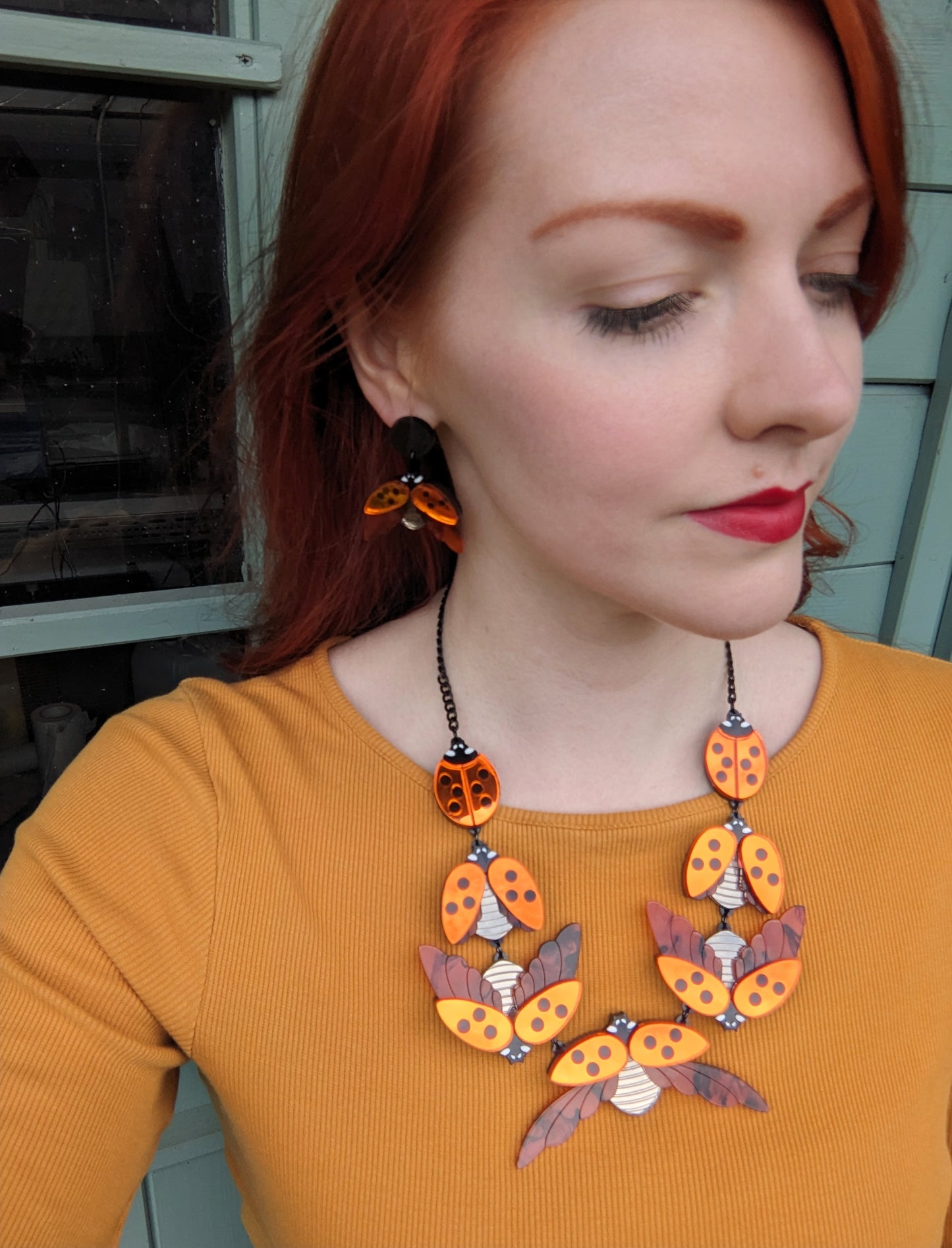 PRE ORDER Ladybird Earrings Orange Mirror