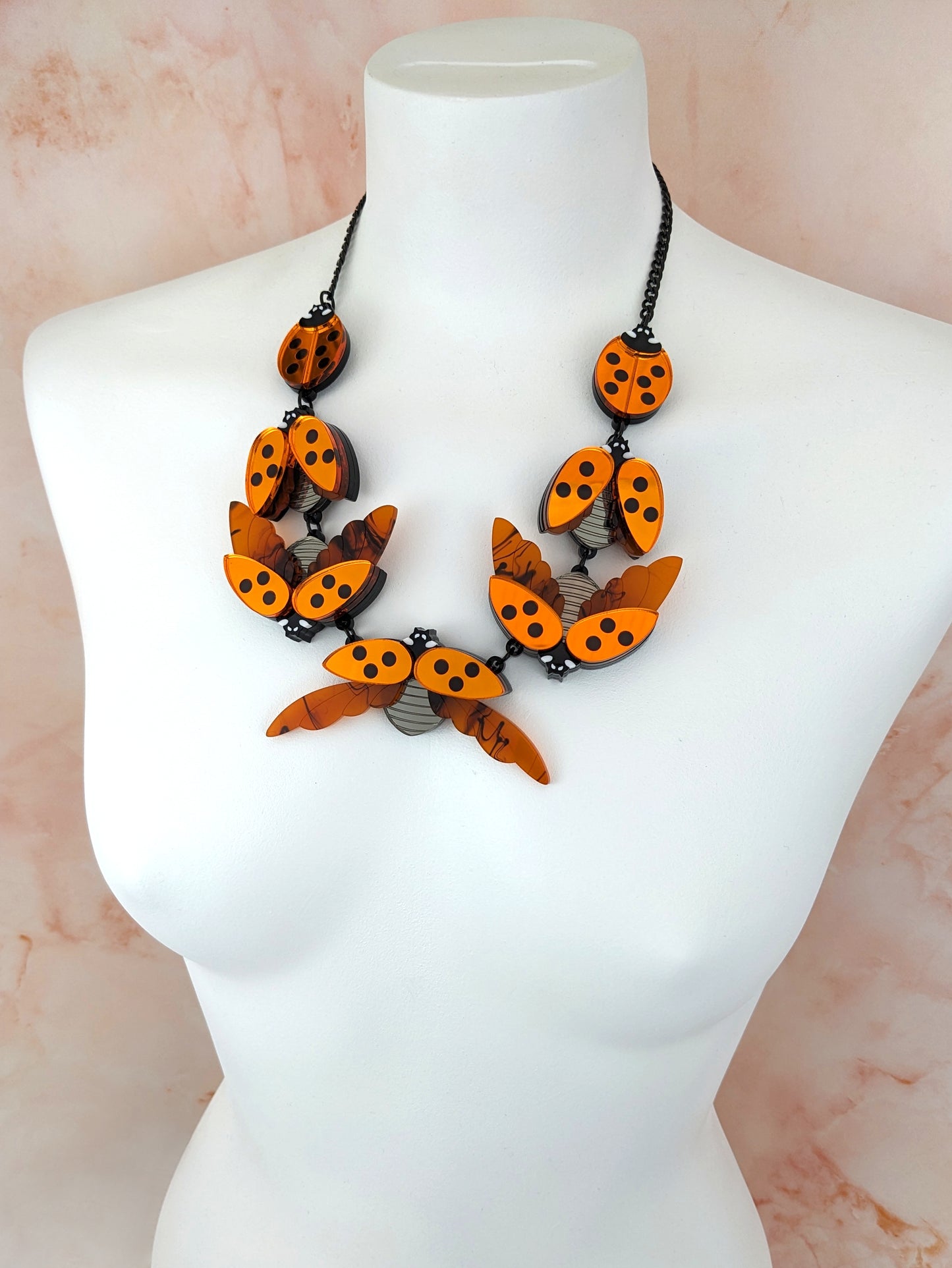 PRE ORDER Statement Ladybird Necklace Mirror Orange