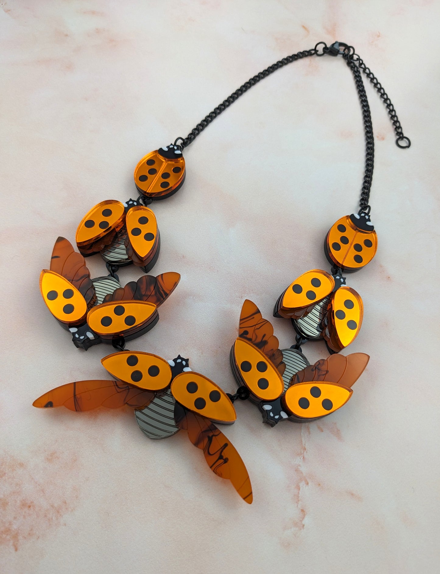 PRE ORDER Statement Ladybird Necklace Mirror Orange