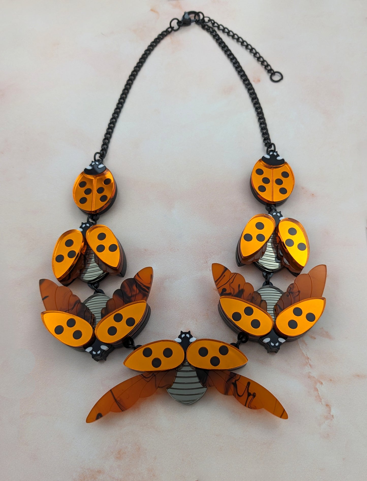 PRE ORDER Statement Ladybird Necklace Mirror Orange