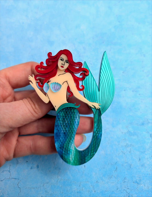 PRE ORDER Mermaid Statement Brooch (5 colours) (brooch back & magnet fastening)