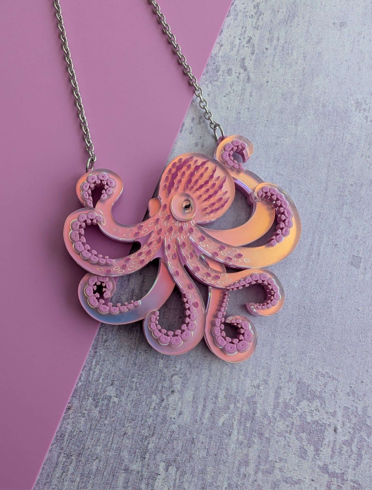 PRE ORDER Octopus (side on) Necklace, 2 Sizes Iridescent LILAC