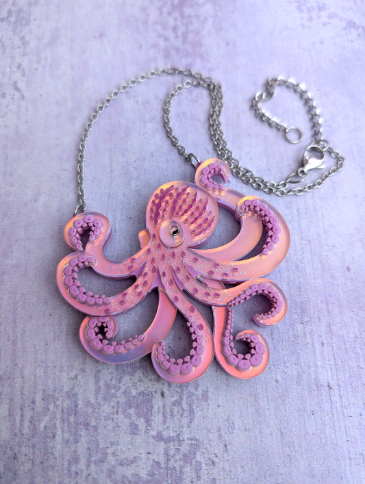 PRE ORDER Acrylic Octopus (side on) Necklace, 2 Sizes Iridescent LILAC