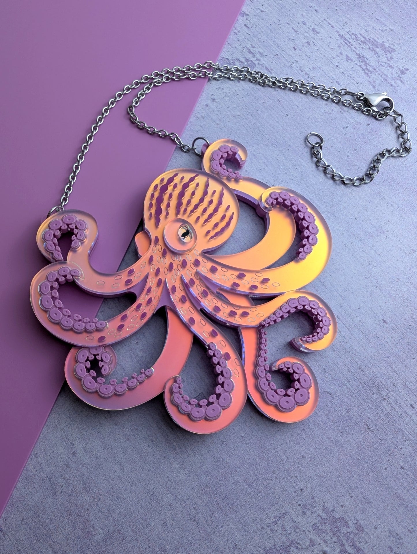 PRE ORDER Octopus (side on) Necklace, 2 Sizes Iridescent LILAC